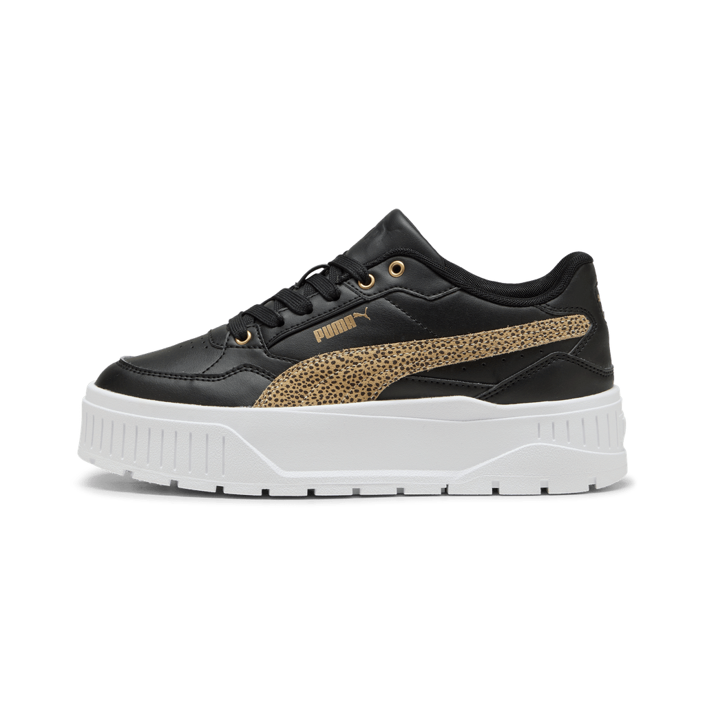 Puma Womens Karmen II Idol Topcat sneakers in black and white with sleek design and sporty style.