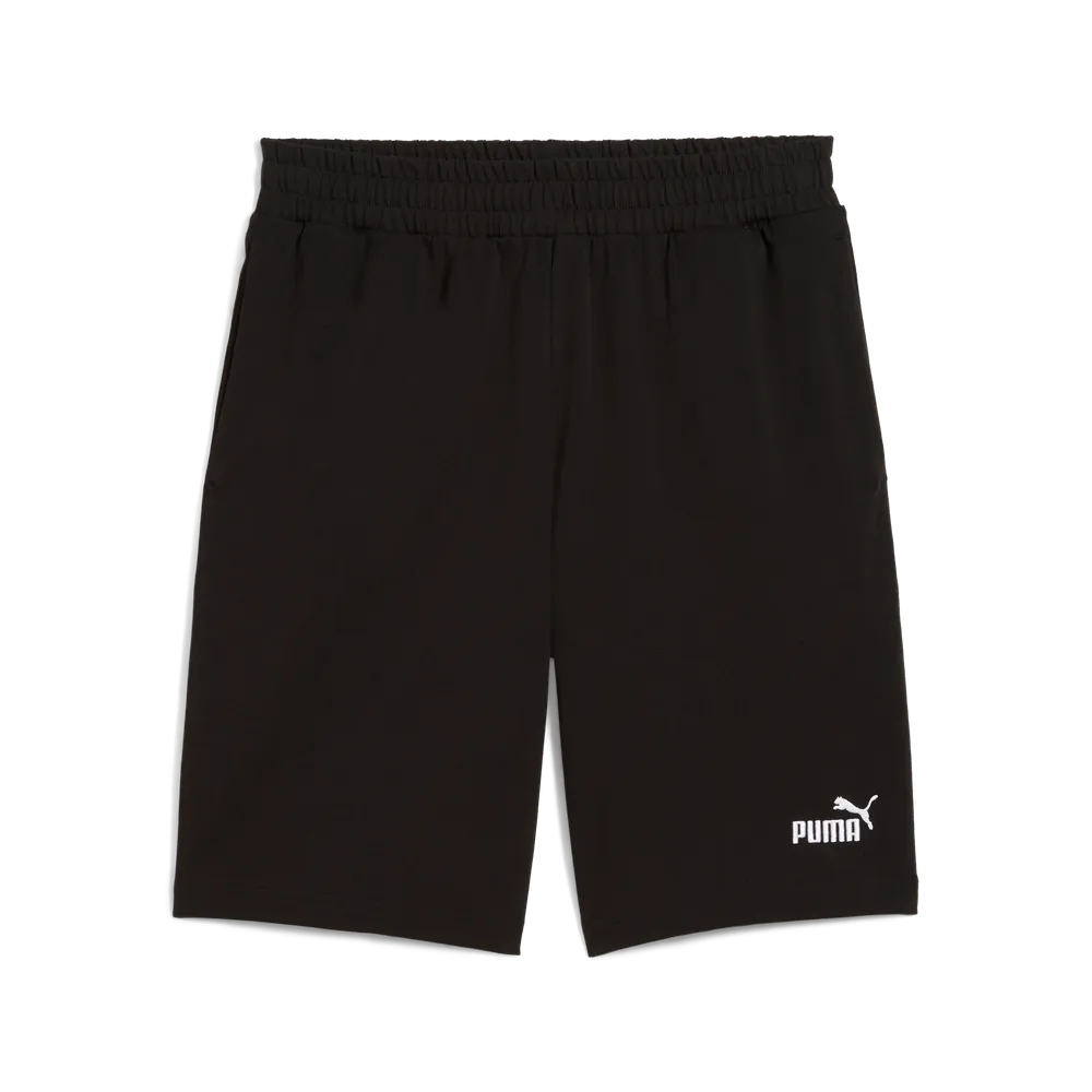 Black Puma ESS No. 1 Logo men's shorts, casual bermuda style with front view showing the Puma logo on the shorts.