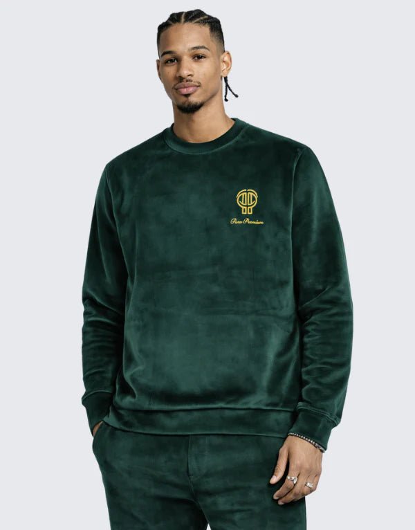 Emerald green Pure Premium Rupero men's sweater made of soft knit fabric, featuring a classic crew neckline and ribbed cuffs.
