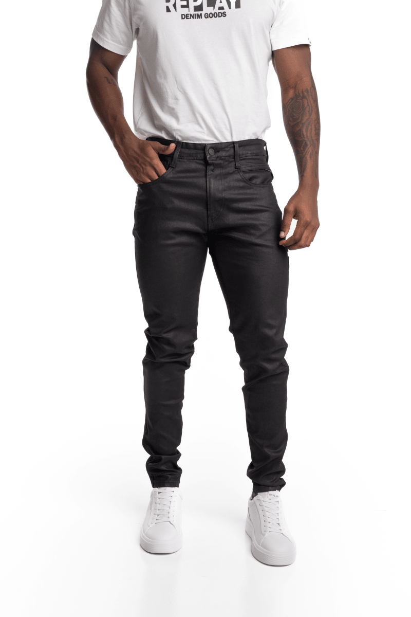 Replay Bronny Wax Denim With Badges Black - Shazem - MENS JEANS - REPLAY