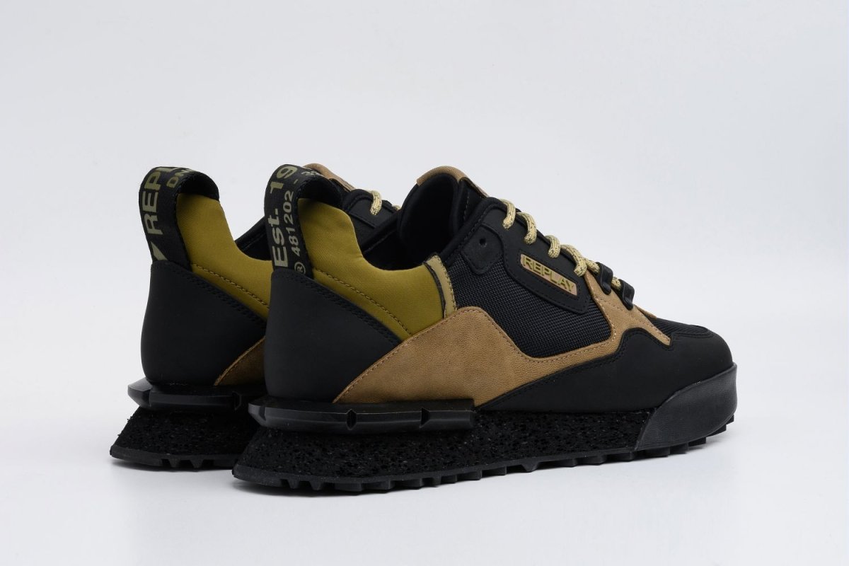 Replay Field Speed 25 SA men's sneakers in black and khaki with stylish design and athletic comfort.