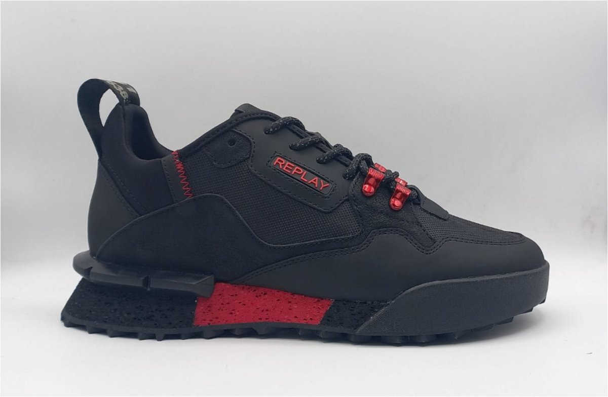 Replay Field Speed 25 SA men's sneakers in black and red with sporty design and breathable material.