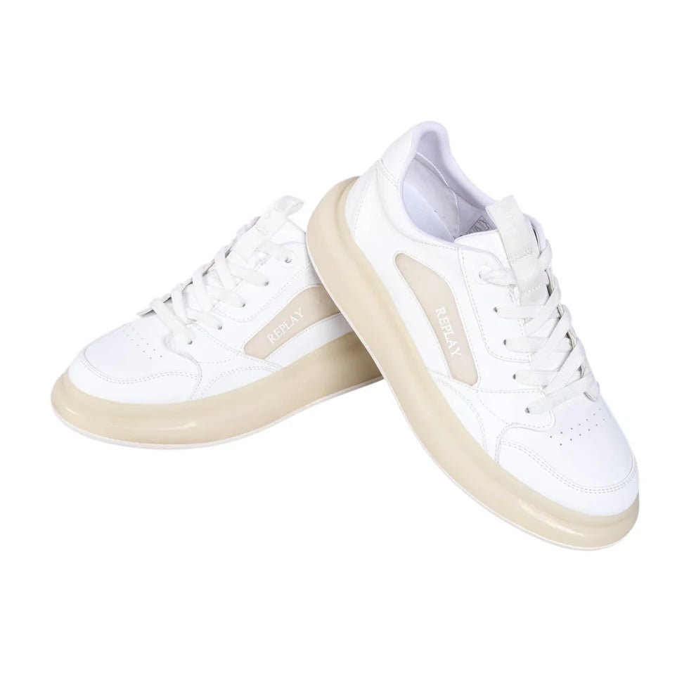 Replay Glax Clear White men's sneakers featuring a sleek white design with transparent accents and stylish lace-up closure.
