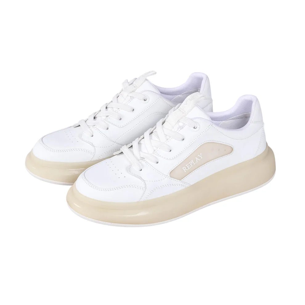 Replay Glax Clear White men's sneakers with transparent accents and white rubber soles, stylish and casual footwear.
