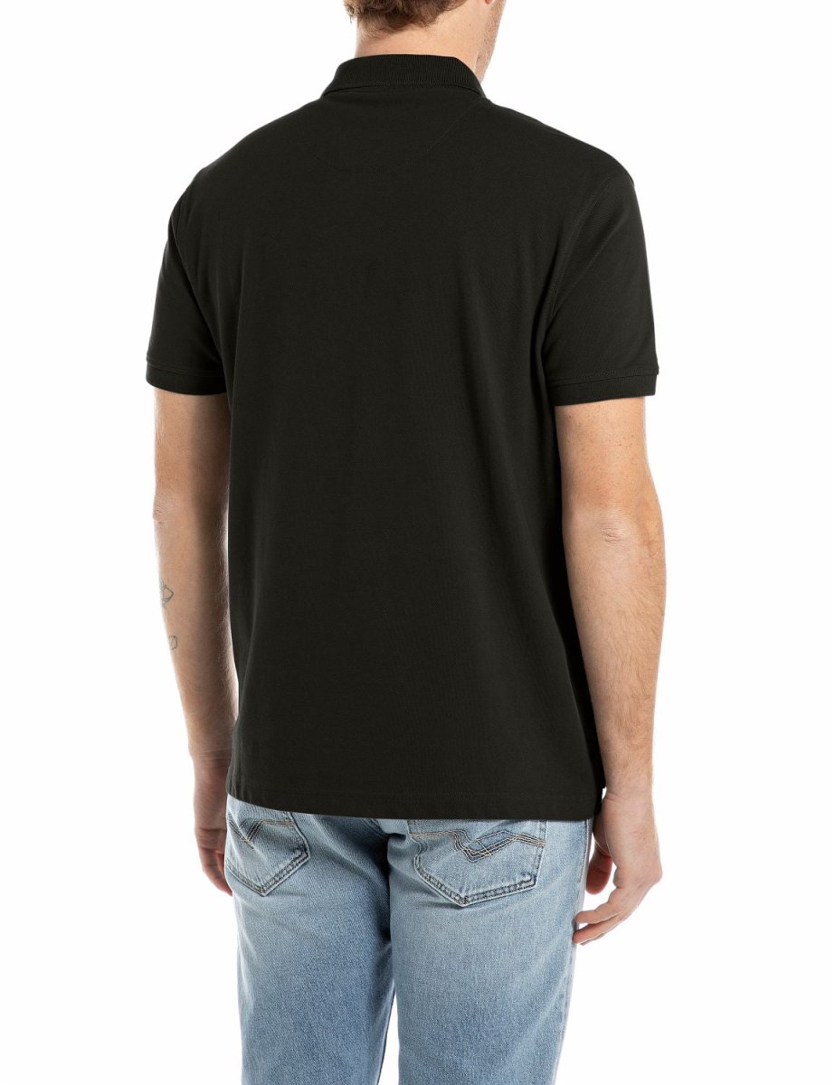 Men's black Replay Golfer M3273, casual short-sleeve shirt with collar and button closure, suitable for summer wear.