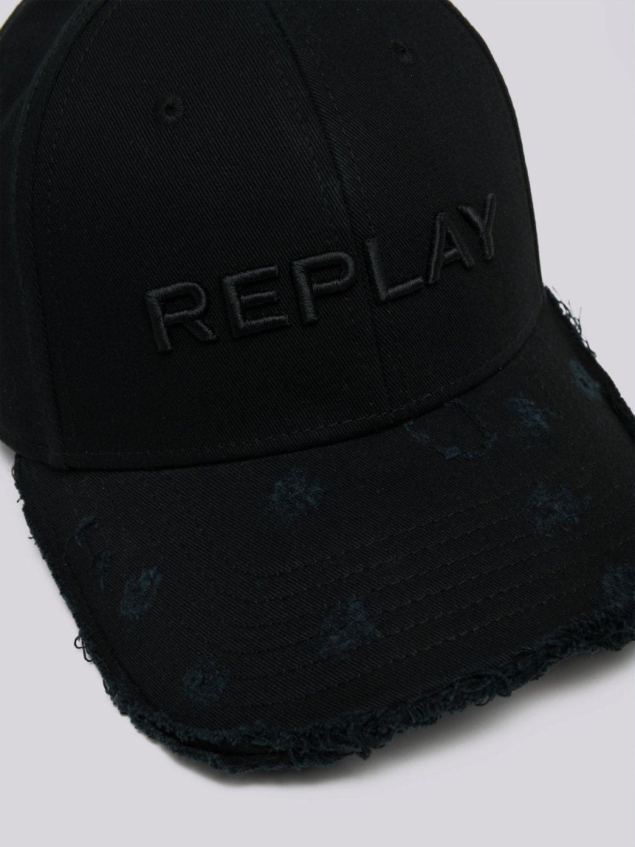 Replay Ripped Cap Total Black - Ax4161 - Shazem - UNISEX HEADWEAR - REPLAY