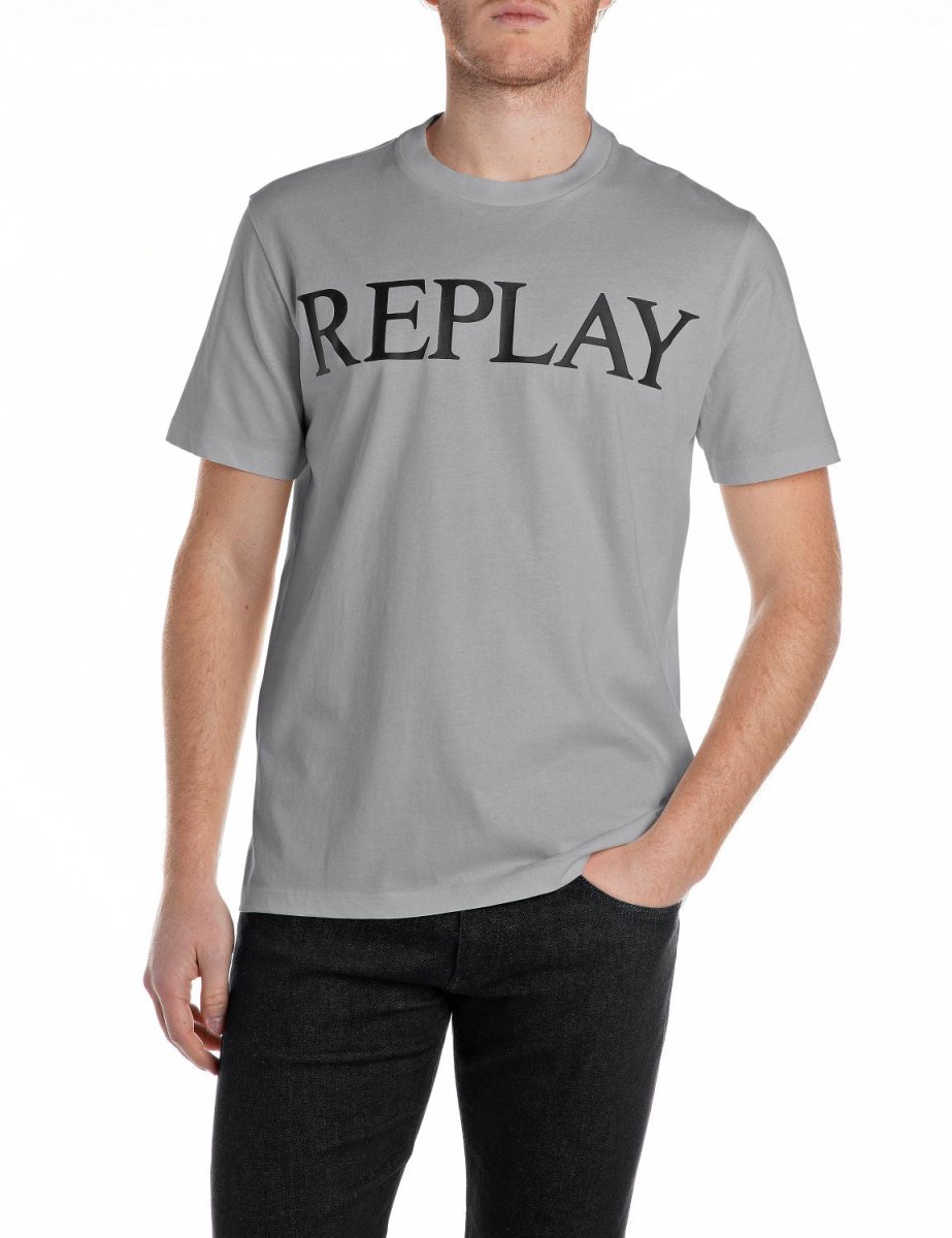 Replay M3099 Lead Grey men's T-shirt featuring a classic fit and crew neckline, made from soft cotton fabric.