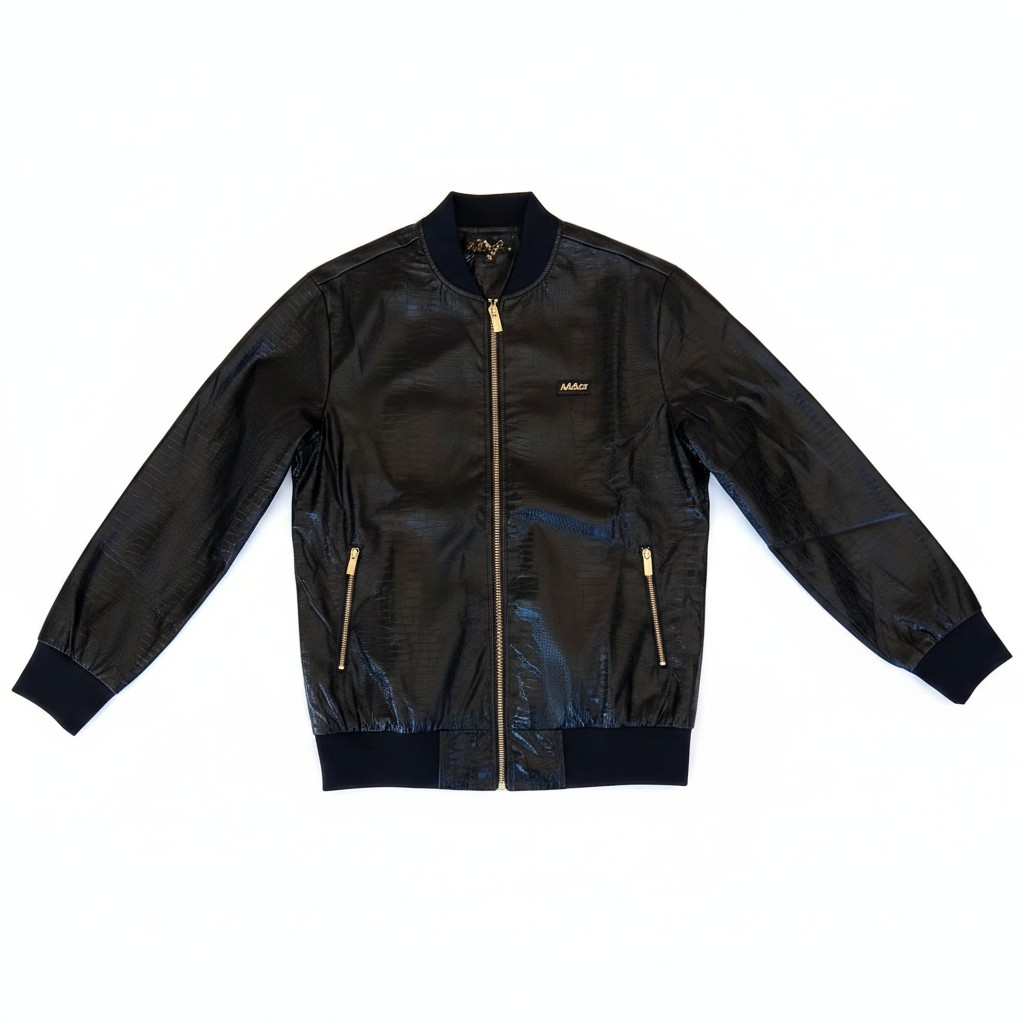Black Arbiter Baglio Cocco men's jacket with a sleek design and zip-up front, displayed on a hanger.