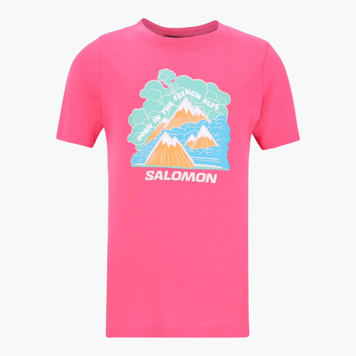 Salomon Kids Free Tee in Fandango Pink, lightweight cotton T-shirt with short sleeves and classic fit for children.