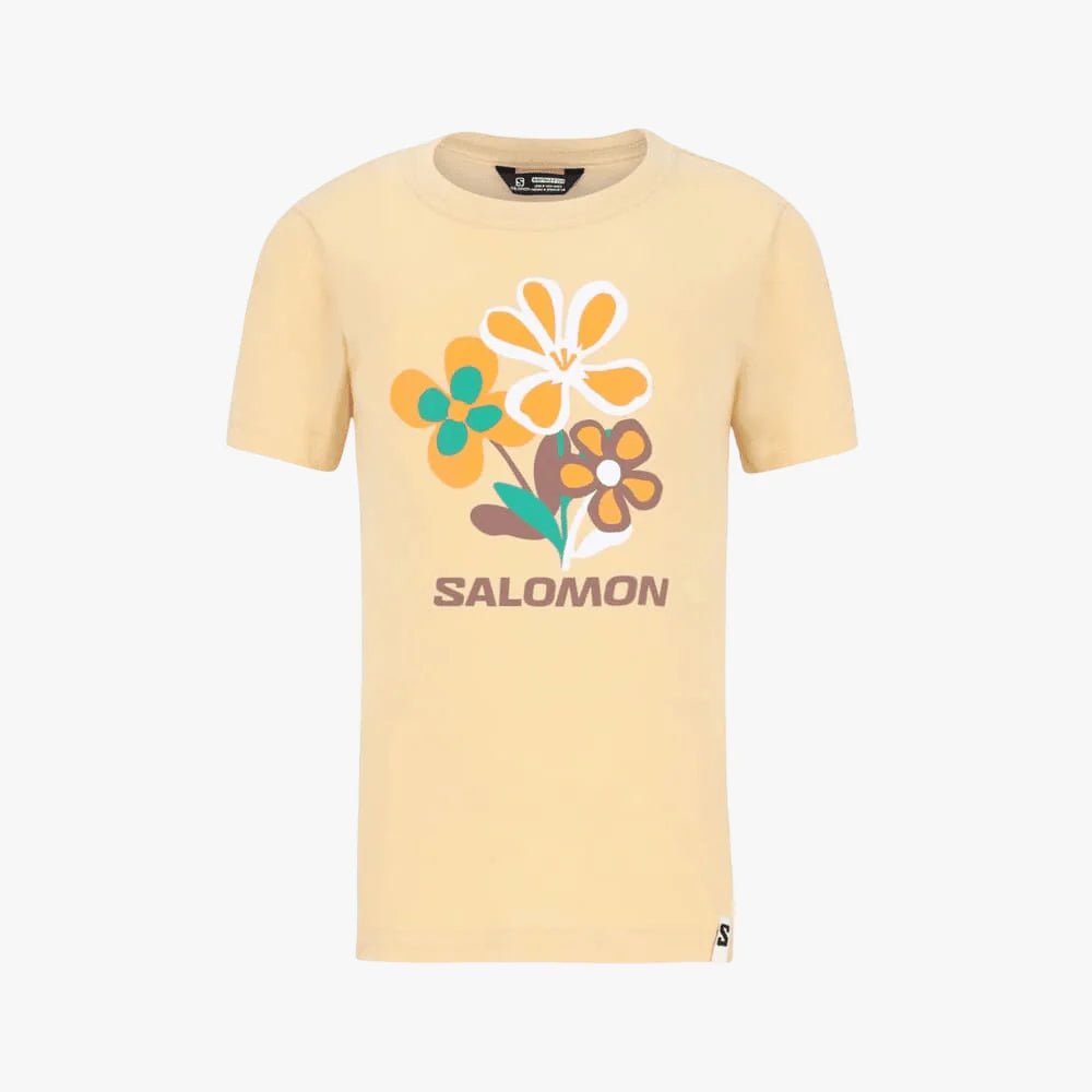 Salomon Wildheart Tee for kids featuring a fun pineapple slice graphic on a colorful t-shirt.