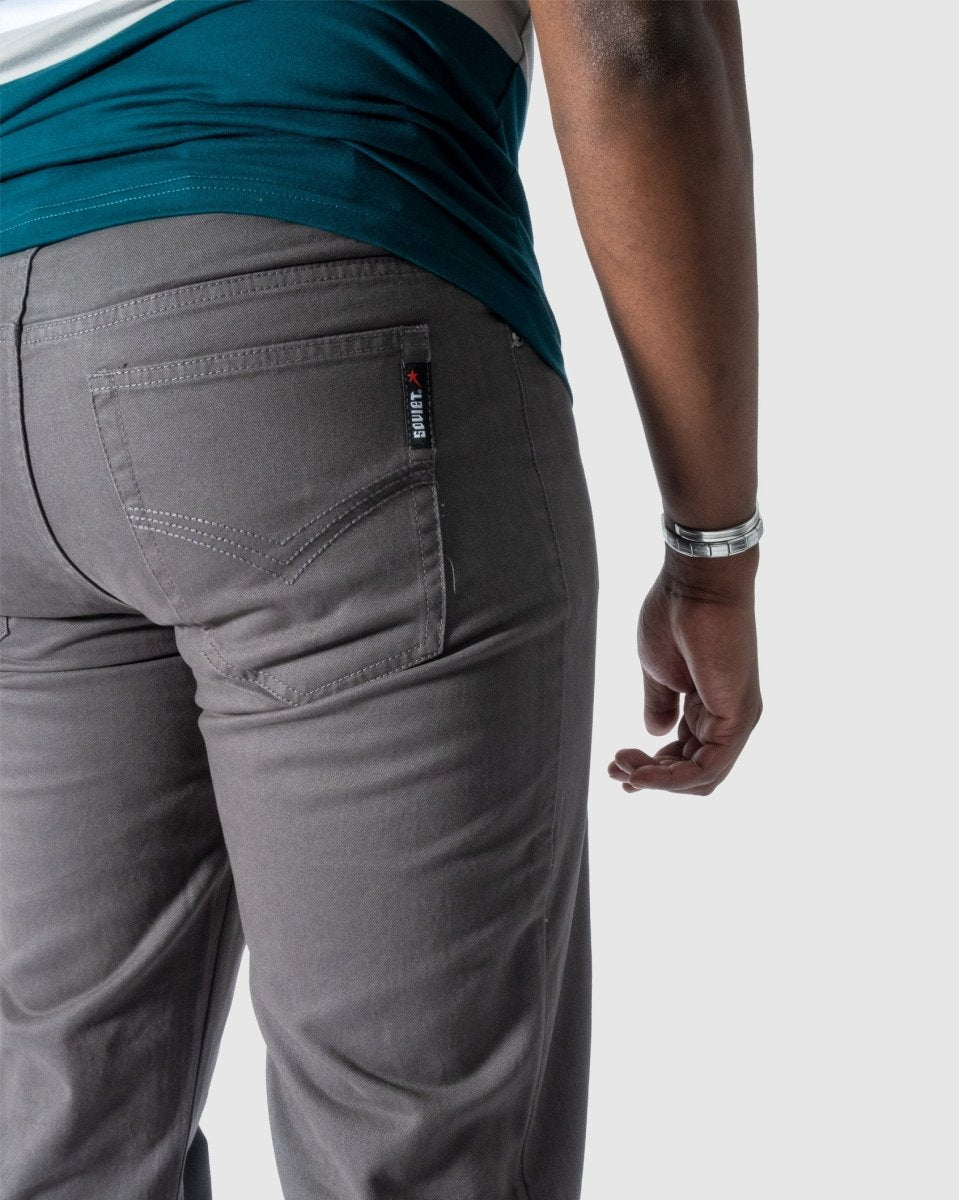 Soviet Voyager 2 No5 men's jeans in charcoal with a slim fit, featuring classic denim details and a modern, stylish design.