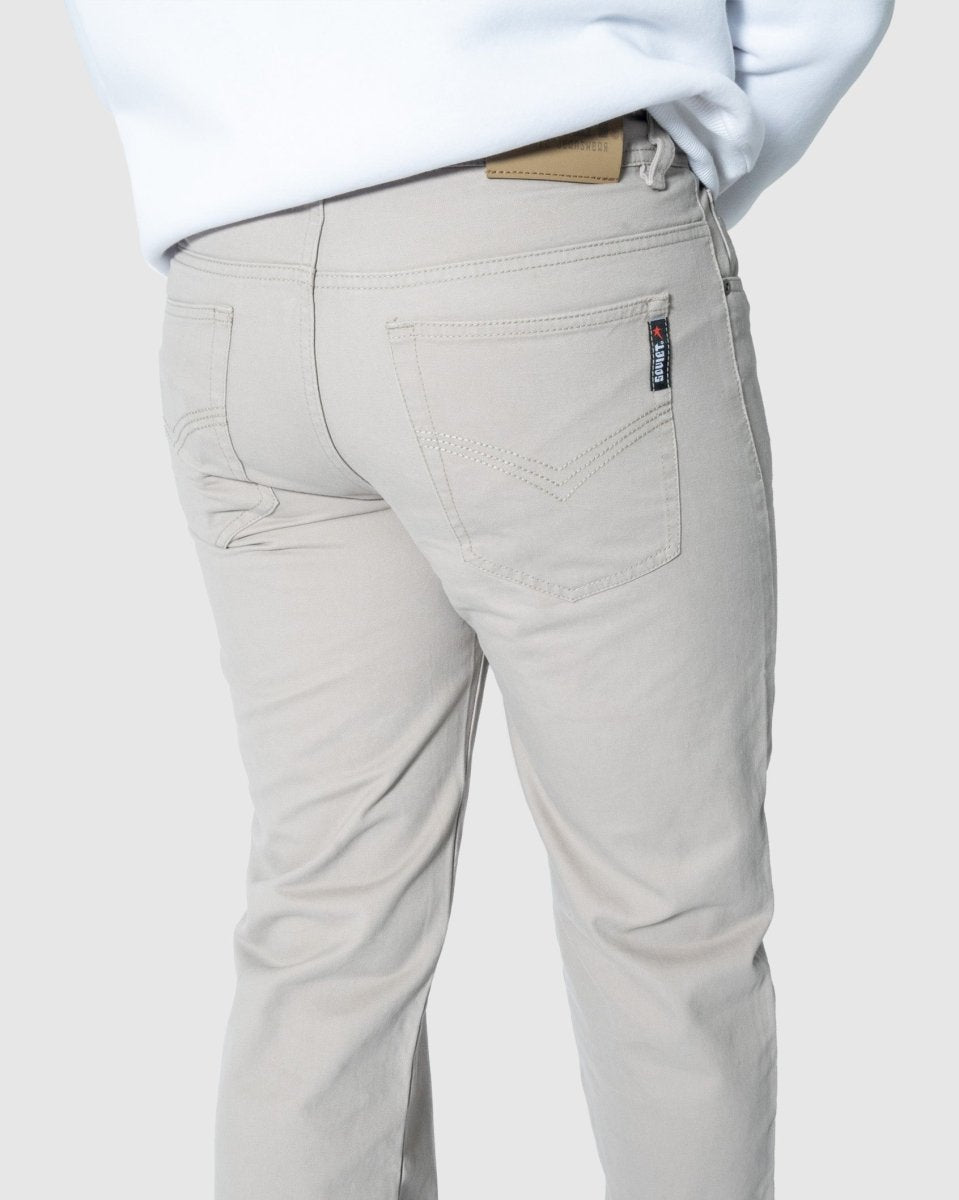 Soviet Voyager 2 No5 Stone men's jeans with distressed denim and stone-washed finish, featuring classic five-pocket design.
