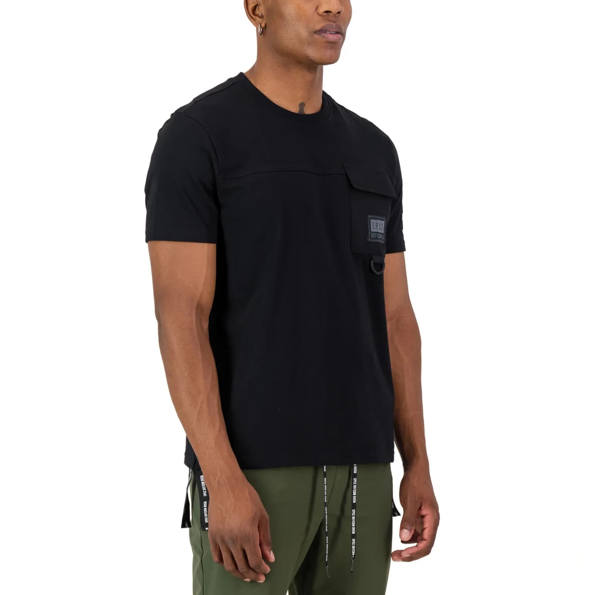 Black SPCC Defcon-2 men's T-shirt with graphic design, made from soft cotton fabric, casual and comfortable.