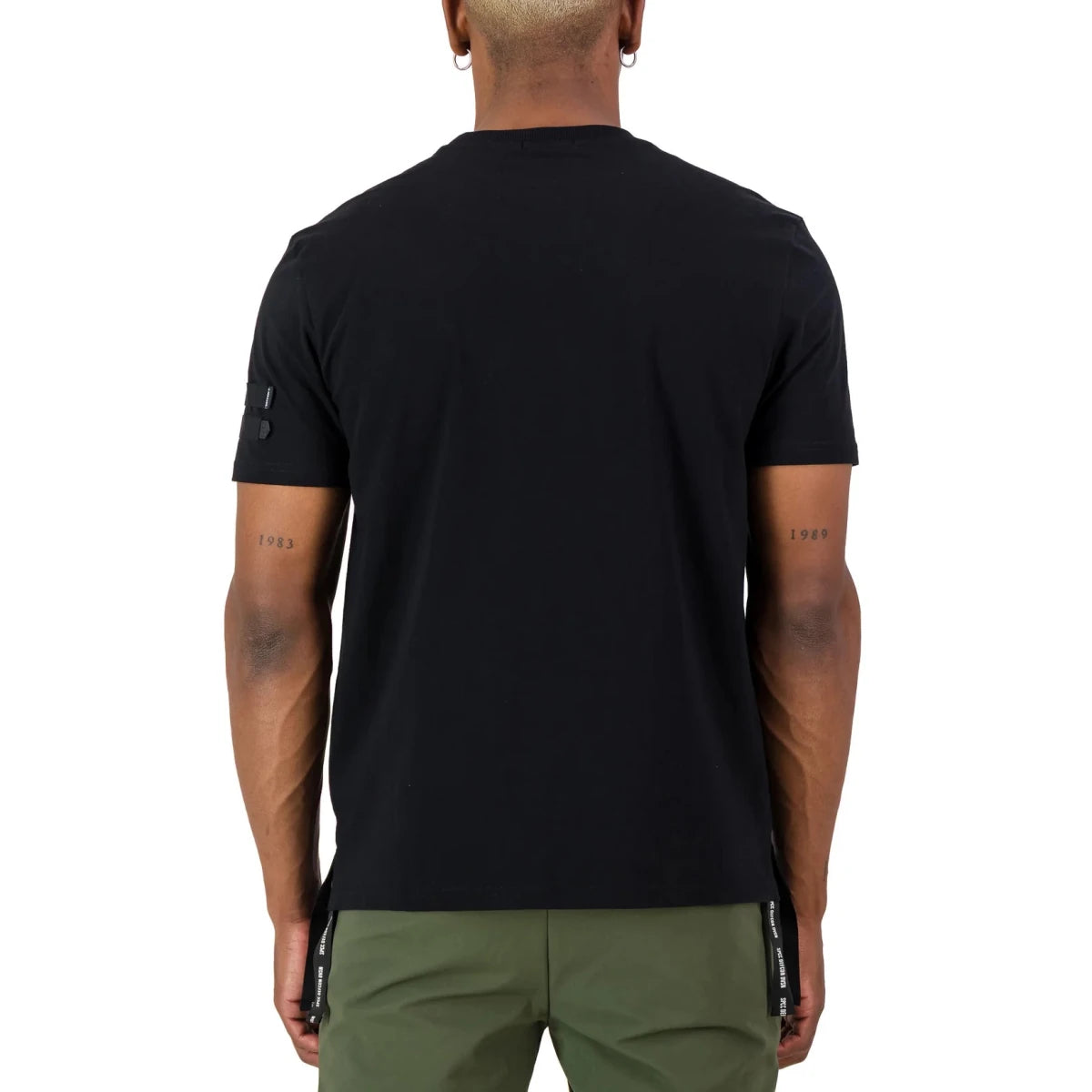 Black SPCC Defcon-2 T-shirt for men, featuring a graphic design on the front, made from comfortable fabric.