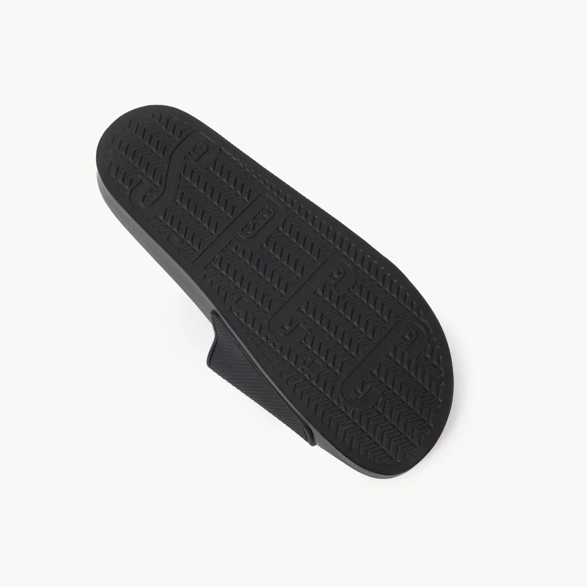 Black SPCC Dermott Slider men's sandals with wide strap and cushioned sole, comfortable casual footwear for everyday wear.