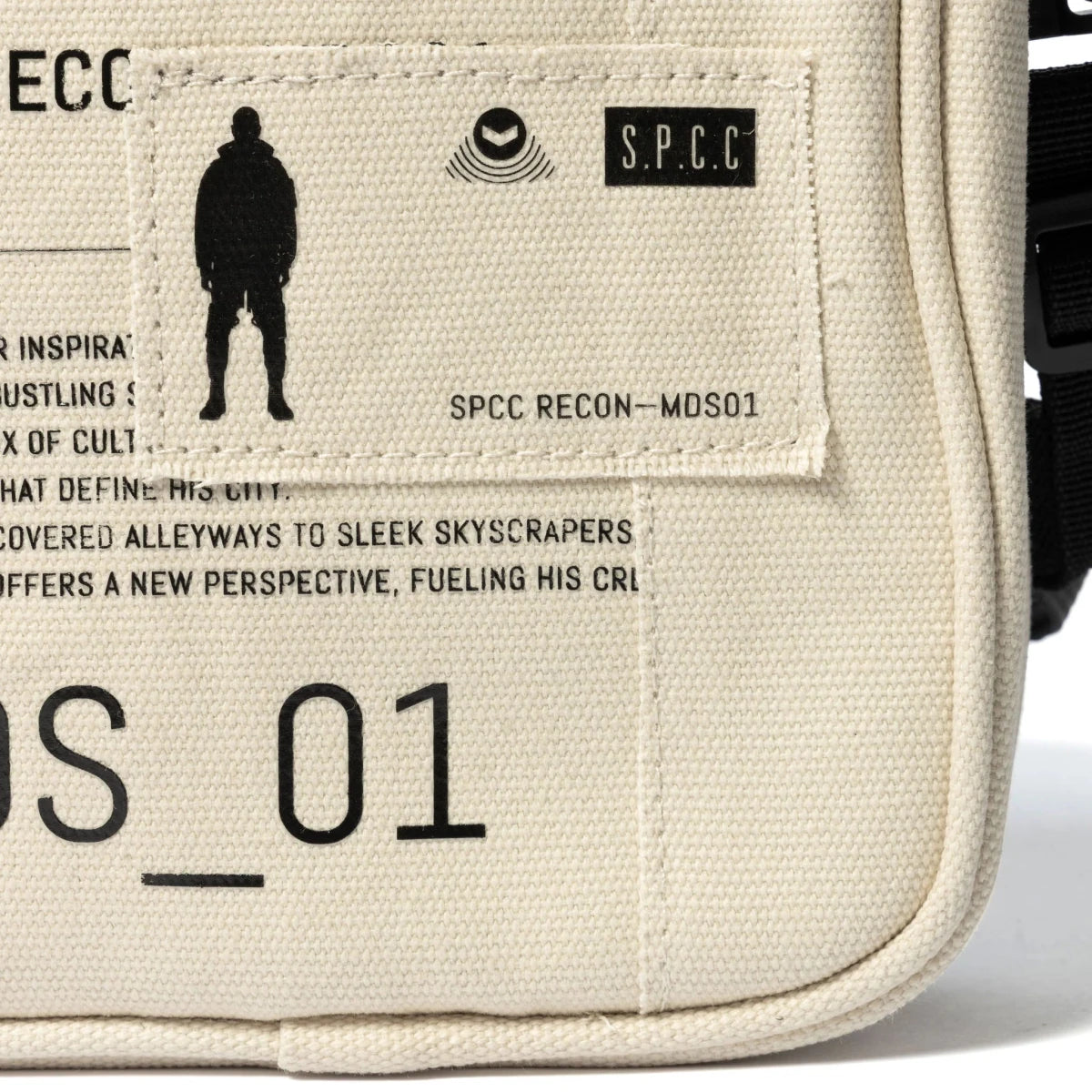 SPCC Dune Force hip bag in off-white, men's luggage style with adjustable strap and multiple compartments.