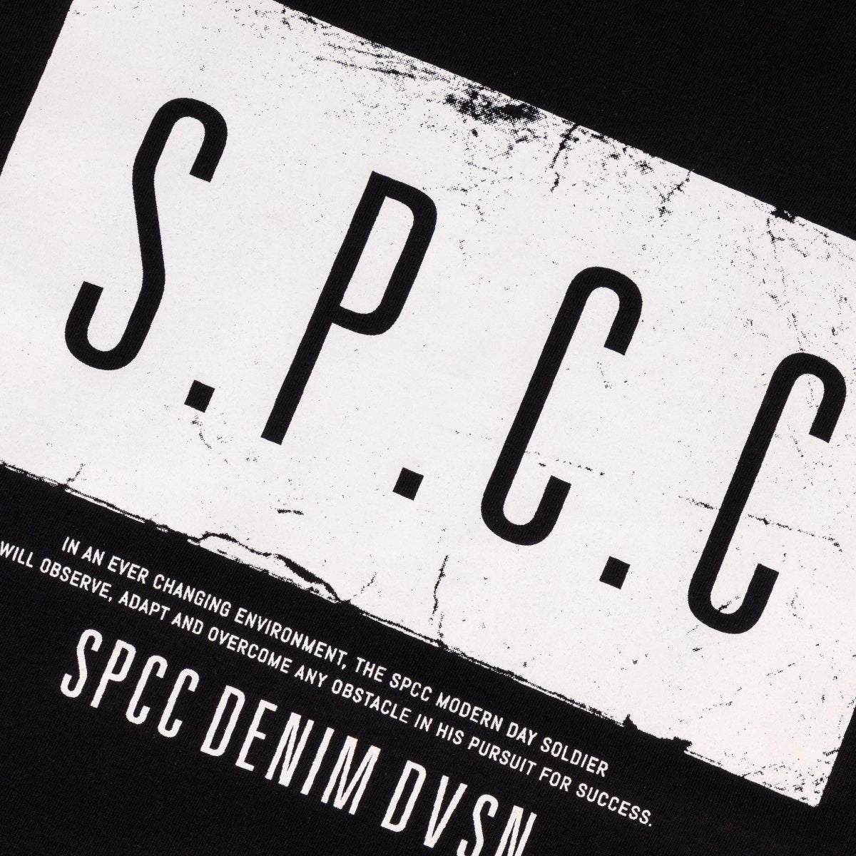 Black SPCC Elias T-shirt for men, with a classic crew neck and comfortable fit, displayed on a plain background.