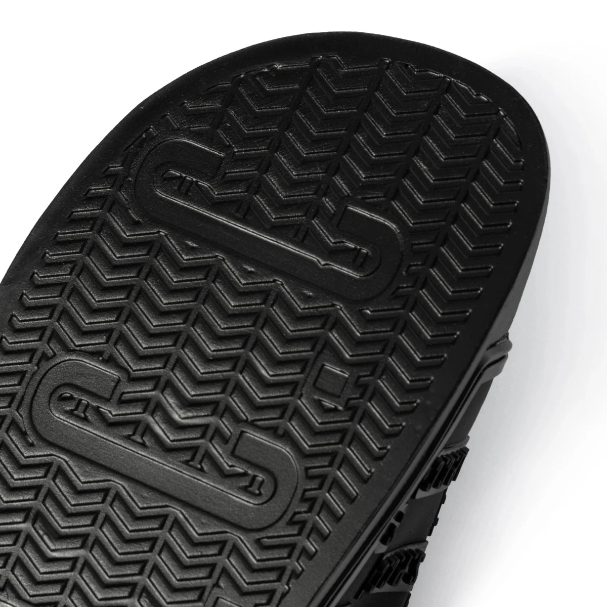 Black SPCC Maxim Slider men's sandals with wide straps and cushioned soles, designed for comfortable casual wear.