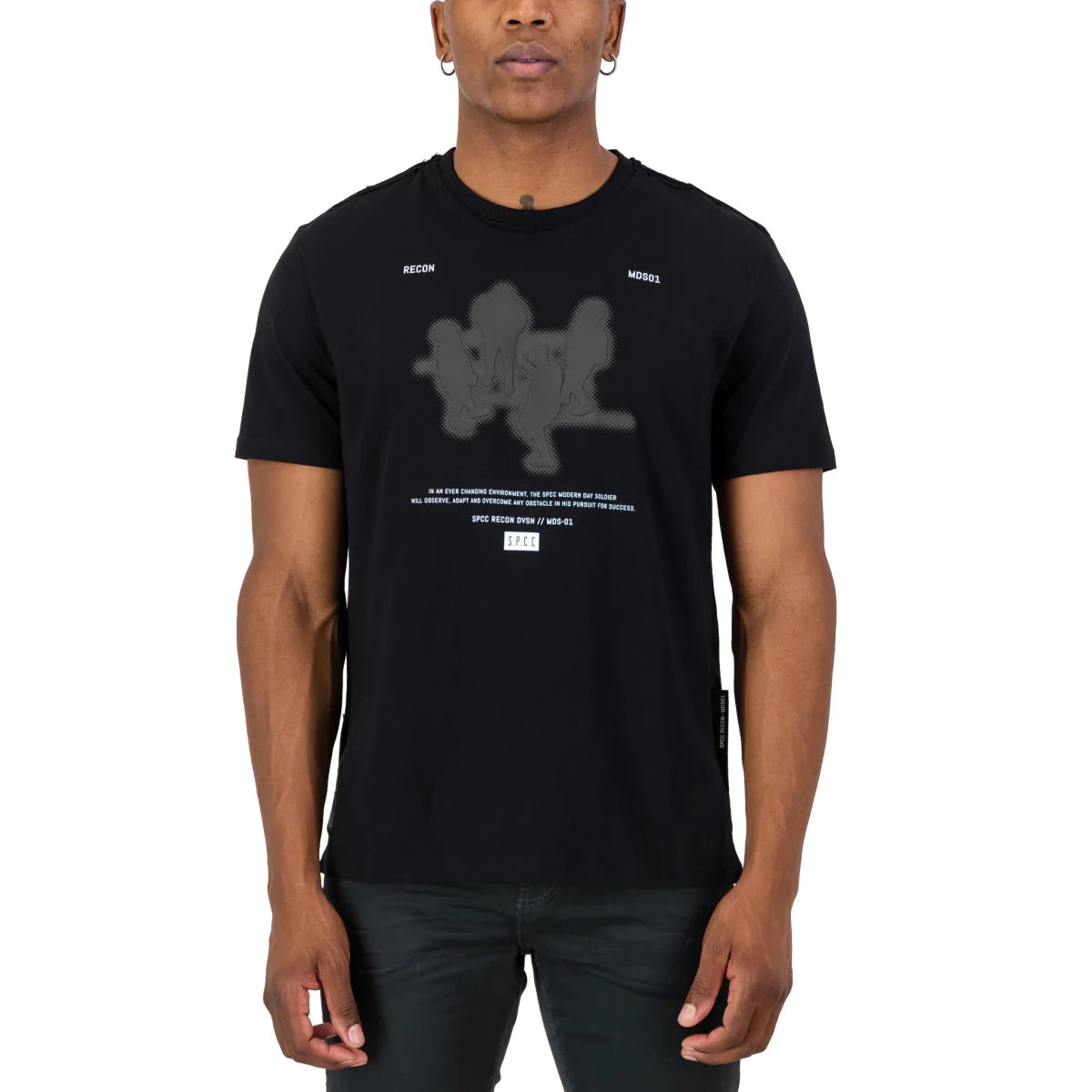 Black SPCC Recon Berrett men's T-shirt featuring a classic crew neck and minimal branding, displayed on a plain background.