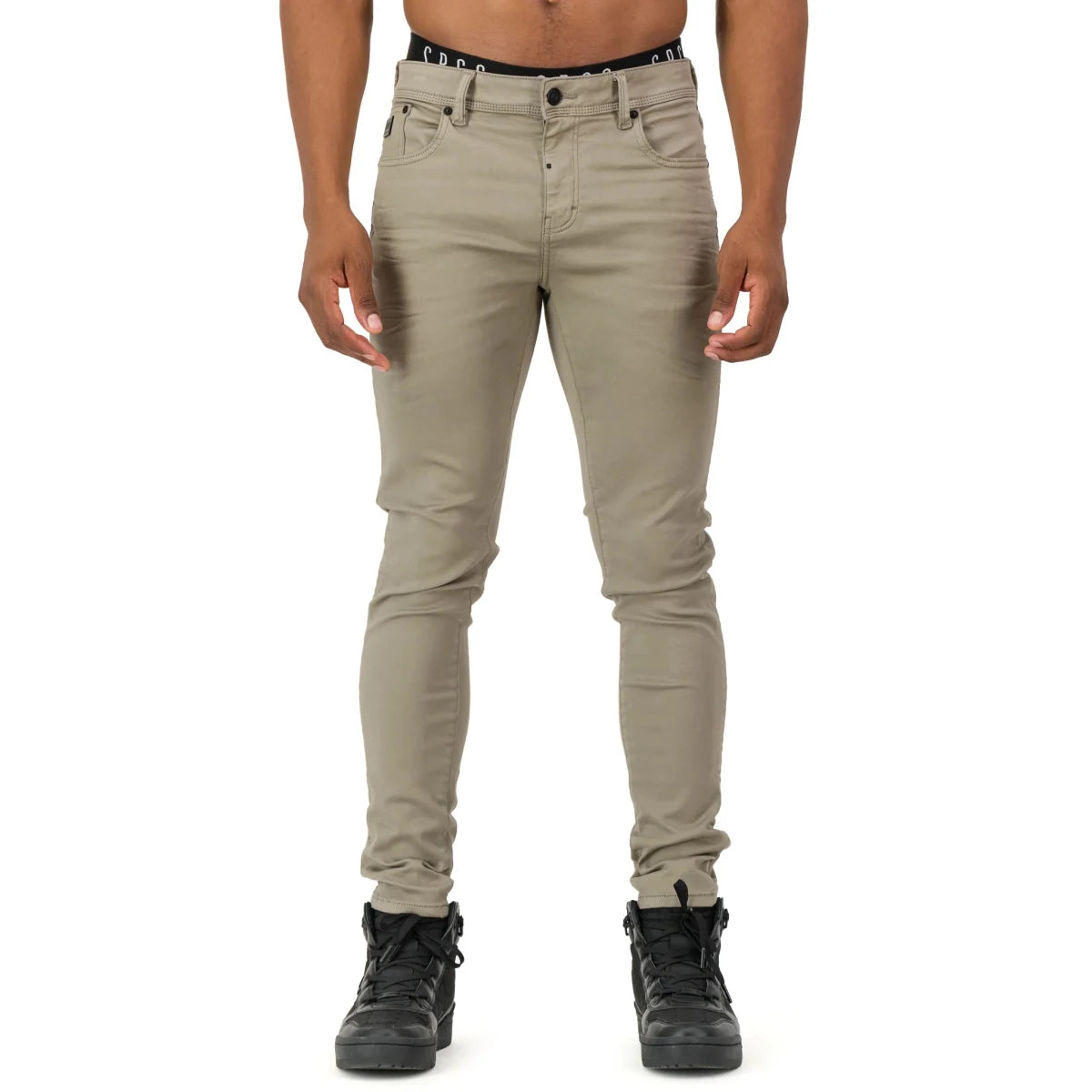 Dark stone SPCC Rodan jeans for men, showcasing a classic fit with detailed stitching and a modern denim look.