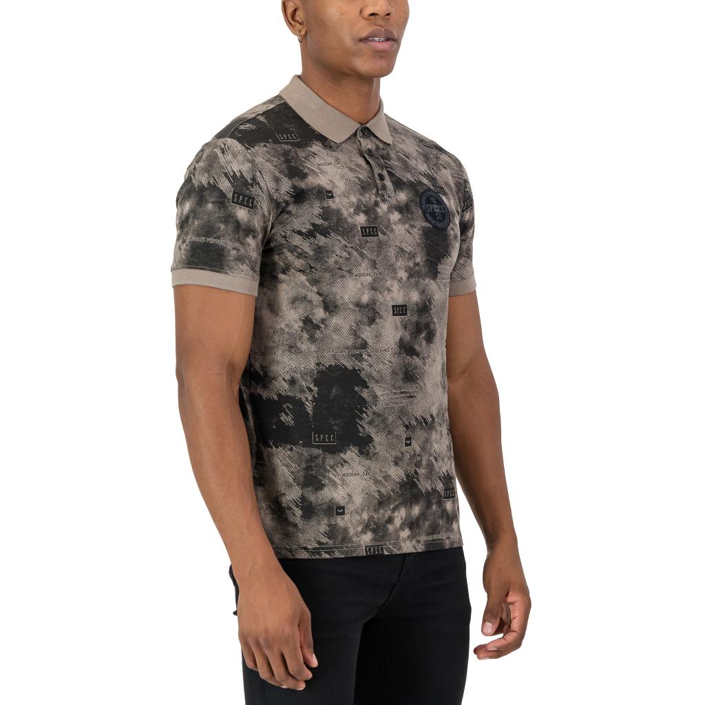 Men's SPCC Ronan Golfer in stone color, showcasing the stylish golf shirt with a collar and short sleeves.