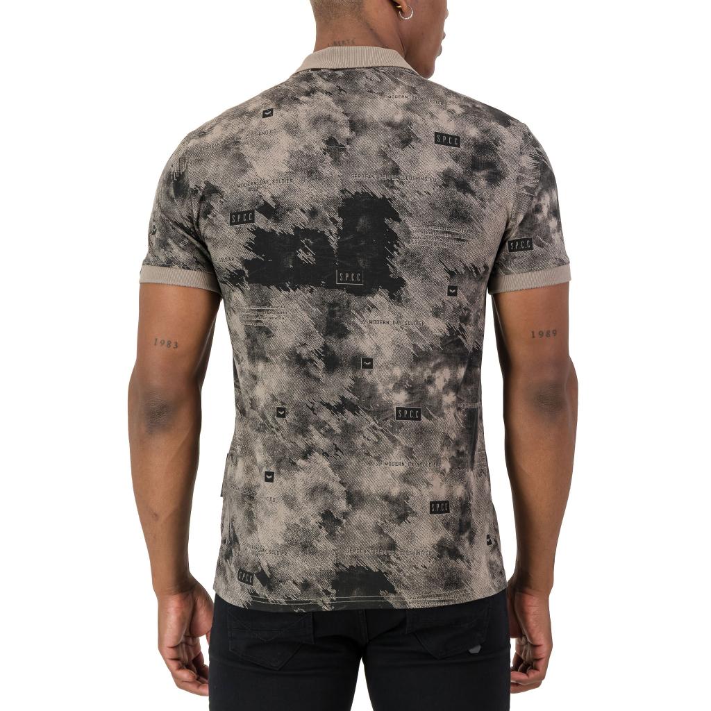 Men's SPCC Ronan Golfer in stone color, showcasing a stylish men's golf shirt with a collar and short sleeves.