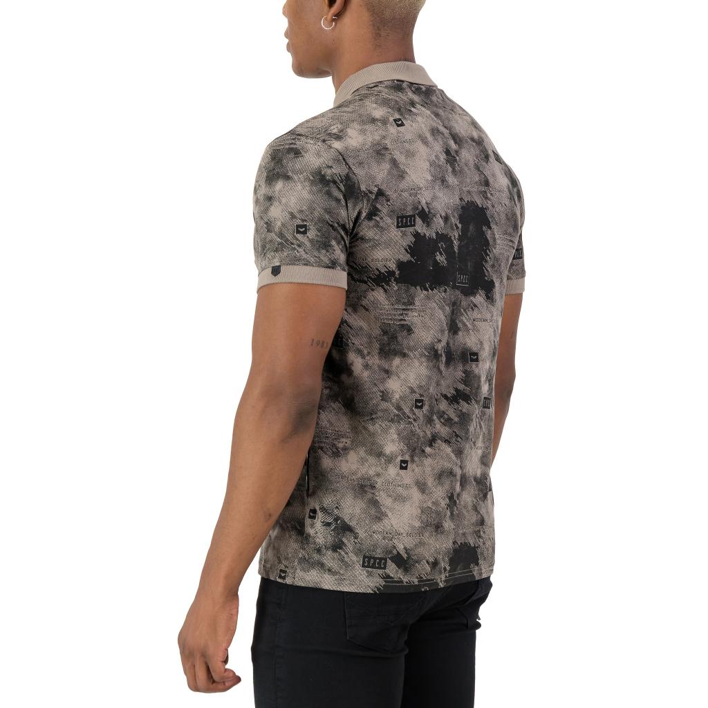 Men's SPCC Ronan Golfer in stone color, featuring a classic golf shirt with short sleeves and a collared neckline.