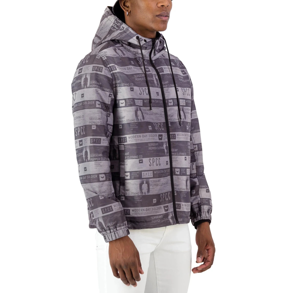 Black SPCC Rowan men's jacket with a sleek design and zippered front, perfect for casual or outdoor wear.