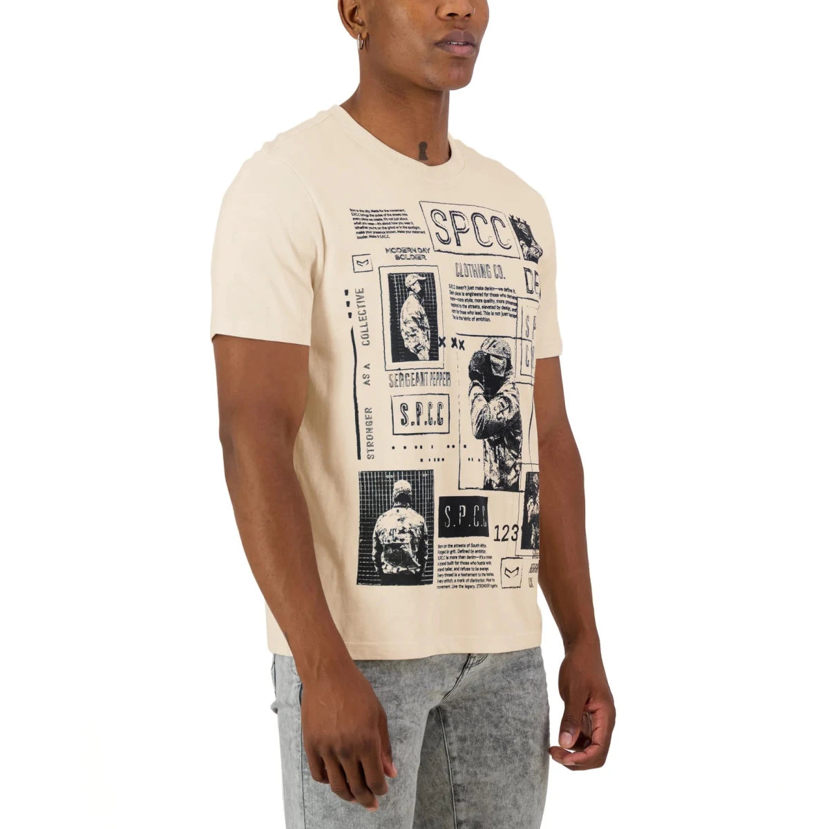Men's white Tobias Te Tee Off T-shirt by SPCC, featuring a casual fit and graphic design on the front.