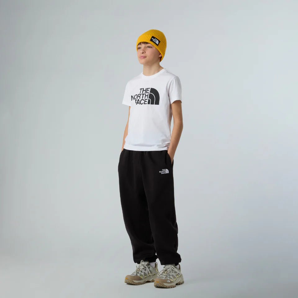 White The North Face kids' Easy Tee t-shirt with a simple crew neck and short sleeves, casual and comfortable for children.