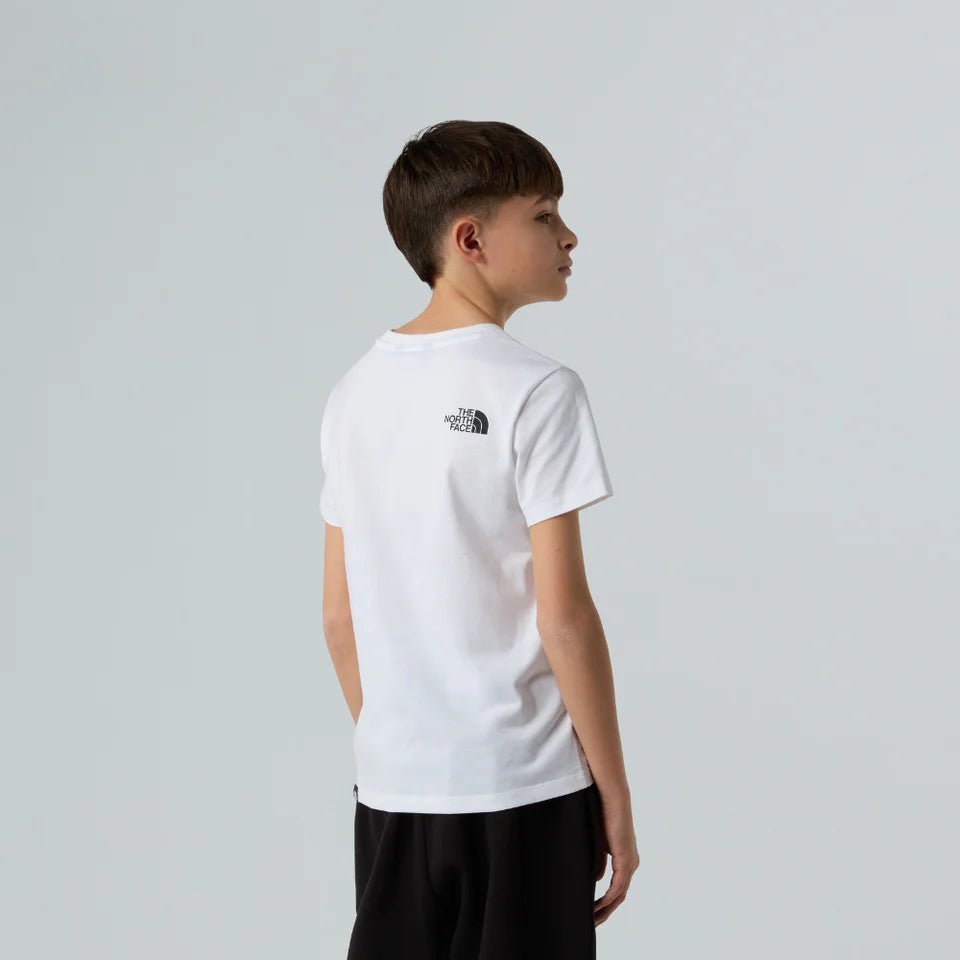 White The North Face kids' Easy Tee t-shirt with logo on front, made for comfortable casual wear for children.