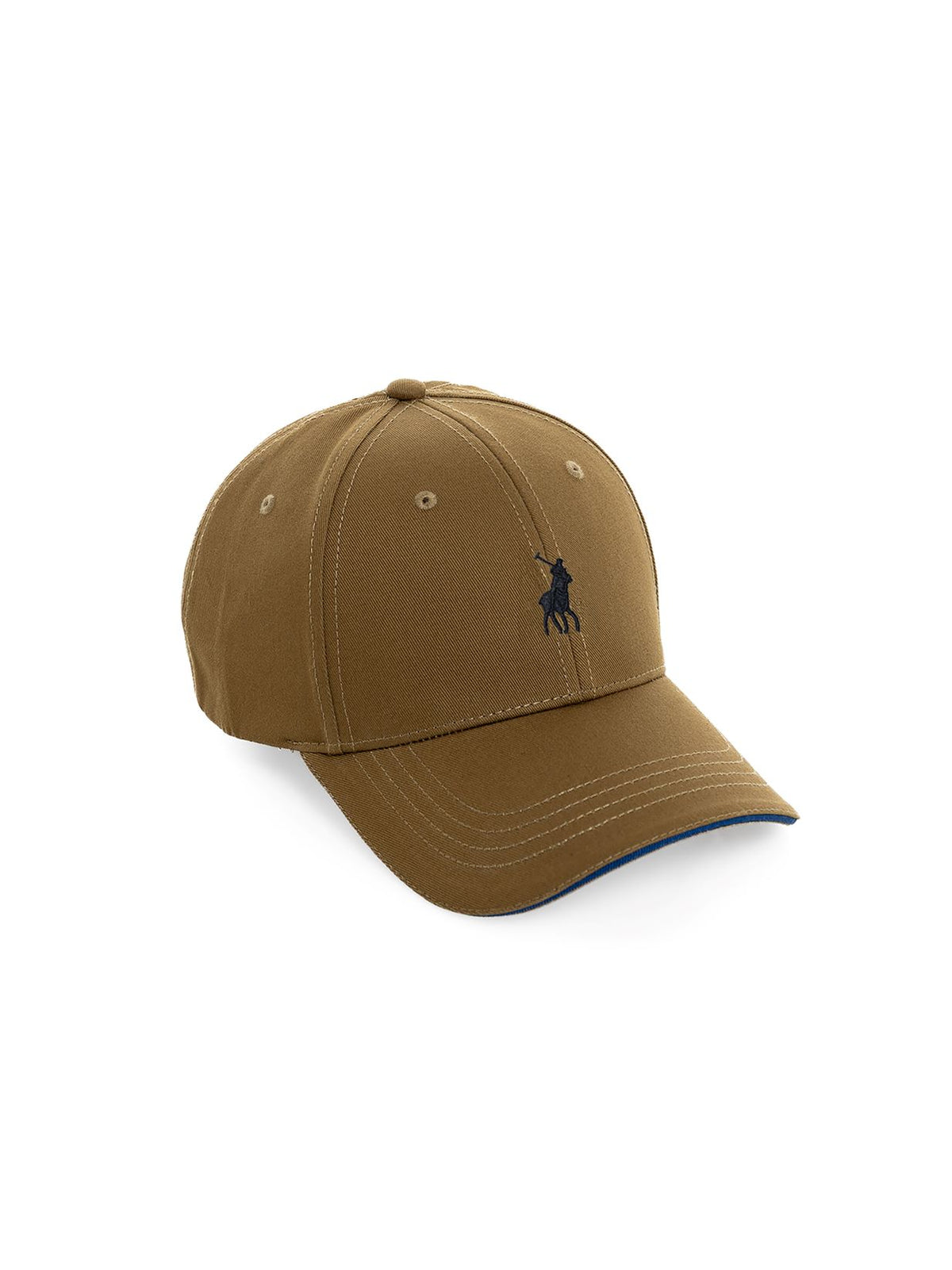 Khaki Polo men's 6-panel structured peak cap with adjustable strap and embroidered Polo logo, casual headwear style.