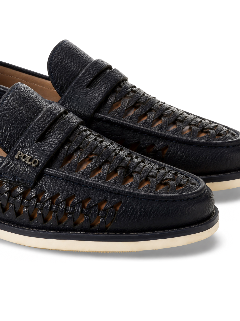 Polo Leather Braided Boat Shoe Off Navy