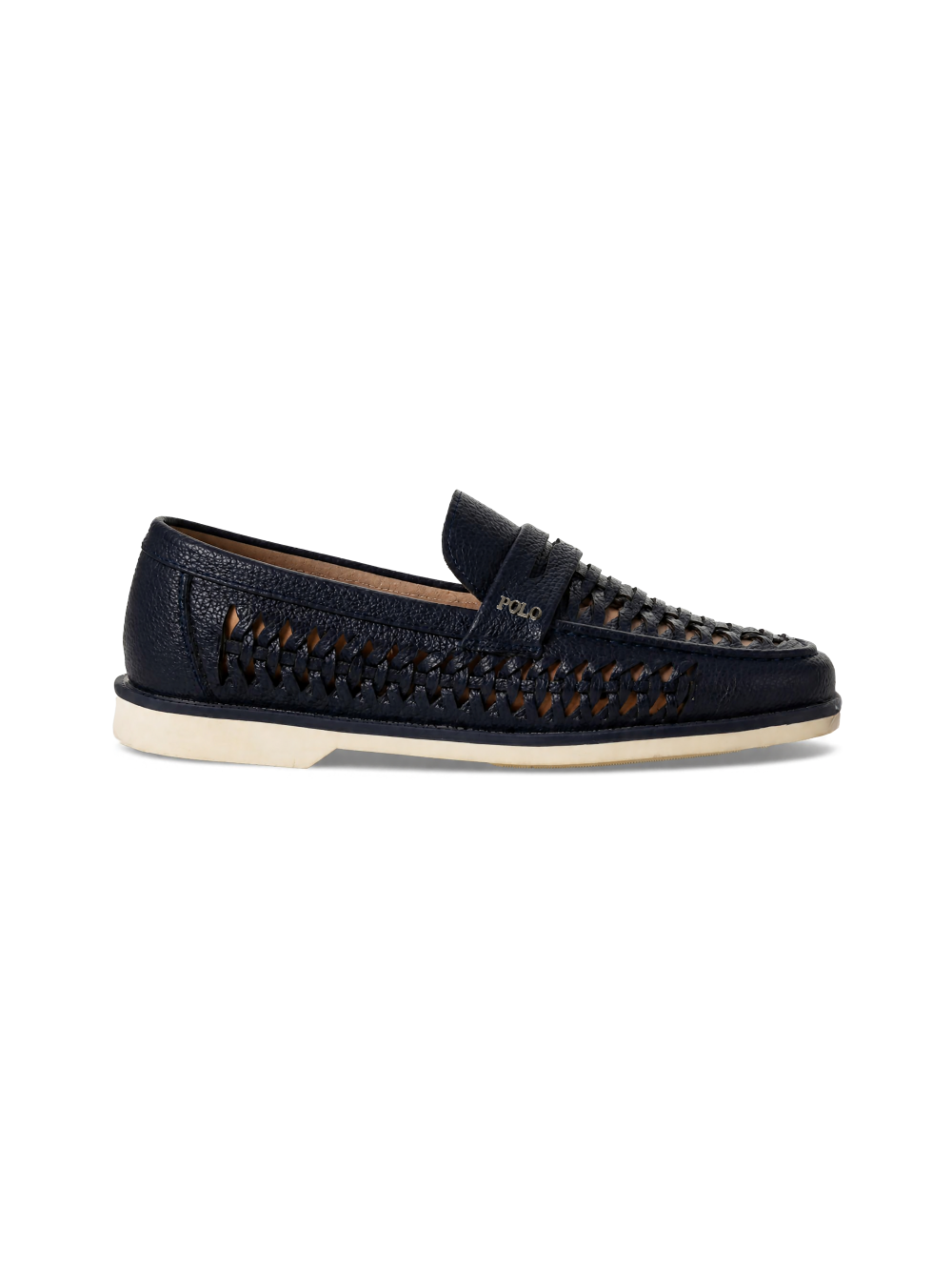 Polo Leather Braided Boat Shoe Off Navy