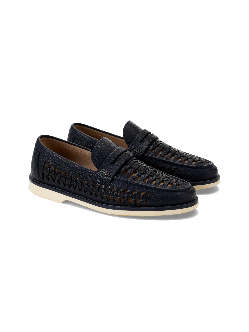 Polo Leather Braided Boat Shoe Off Navy