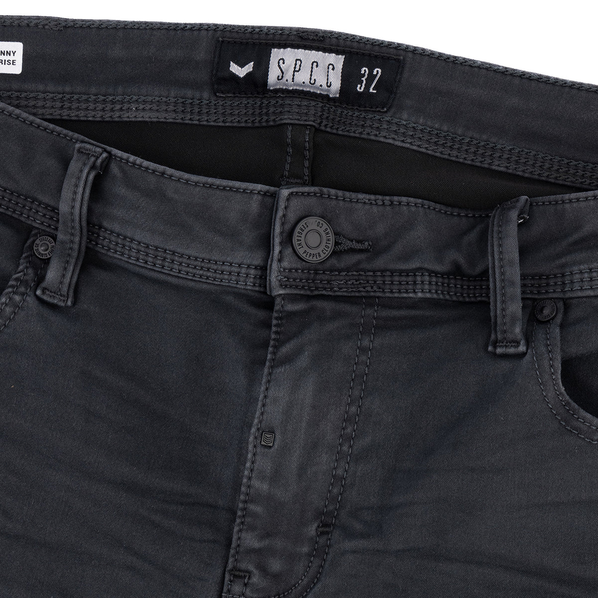 Men's charcoal Spcc Rodan Redrafted jeans with classic five-pocket design, straight fit, and sturdy denim fabric.