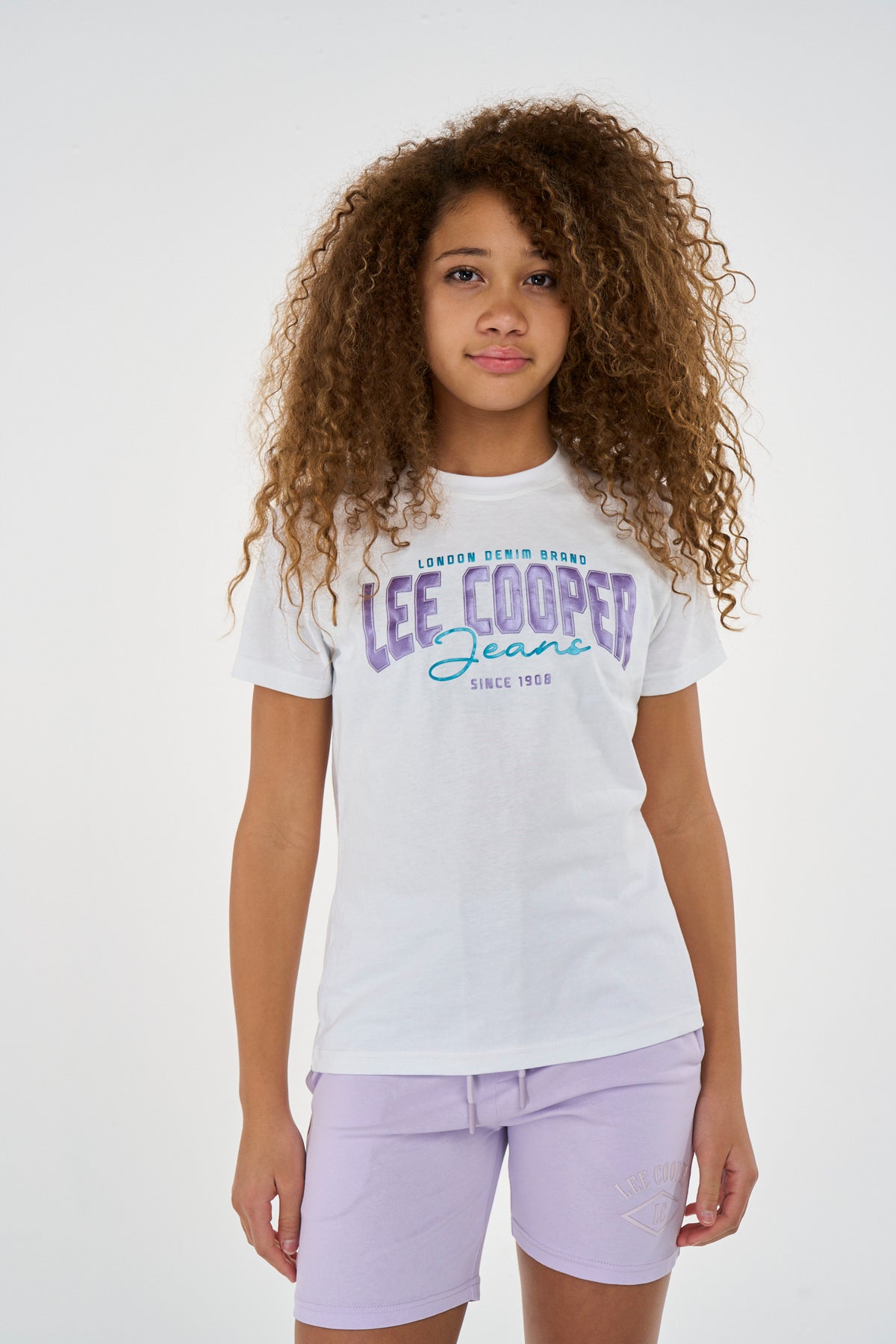 Kids Lee Cooper Atieno T-shirt in white, casual short-sleeve tee with logo detail, perfect for children’s everyday wear.