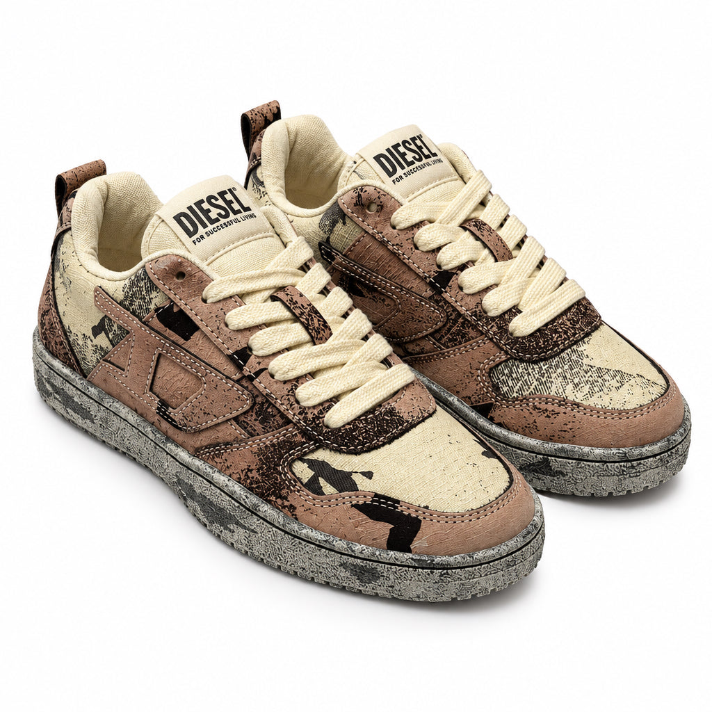 Diesel S-Ukiyo V2 men's sneakers in parchment and licorice colorway, featuring stylish design and comfortable fit.