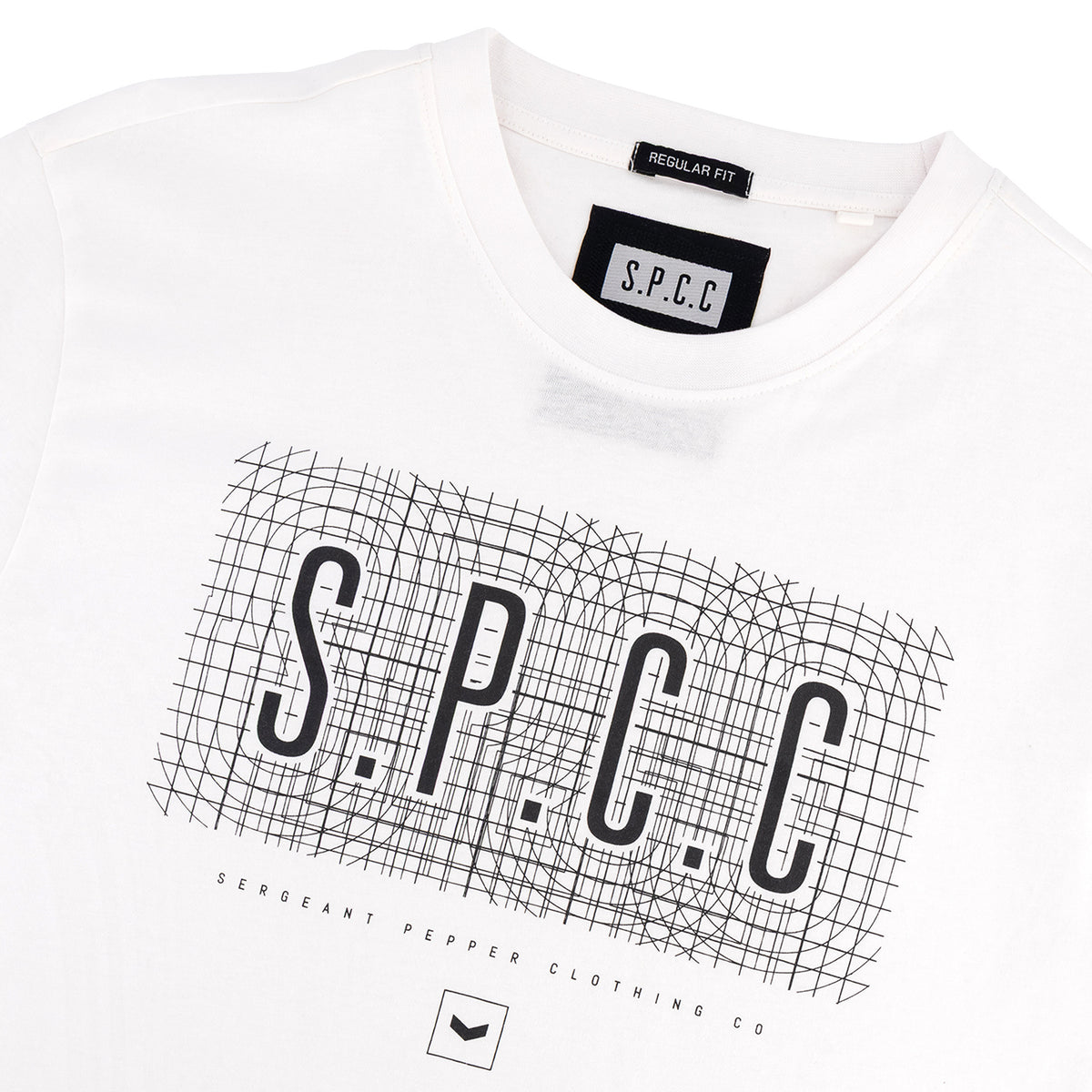 White SPCC Aven Tee for men, casual short-sleeve T-shirt with a classic fit, displayed on a plain background.
