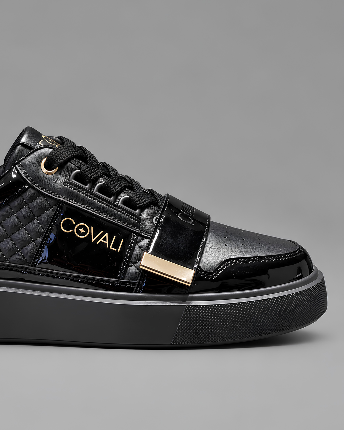 Black Covali Meriva men's sneaker with sleek design and white sole, showcasing stylish and comfortable footwear.
