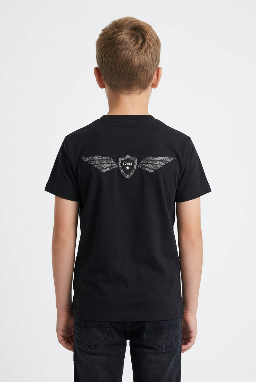 Black Soviet William Kids Box T-Shirt featuring bold graphic print, comfortable cotton fabric, perfect for children.