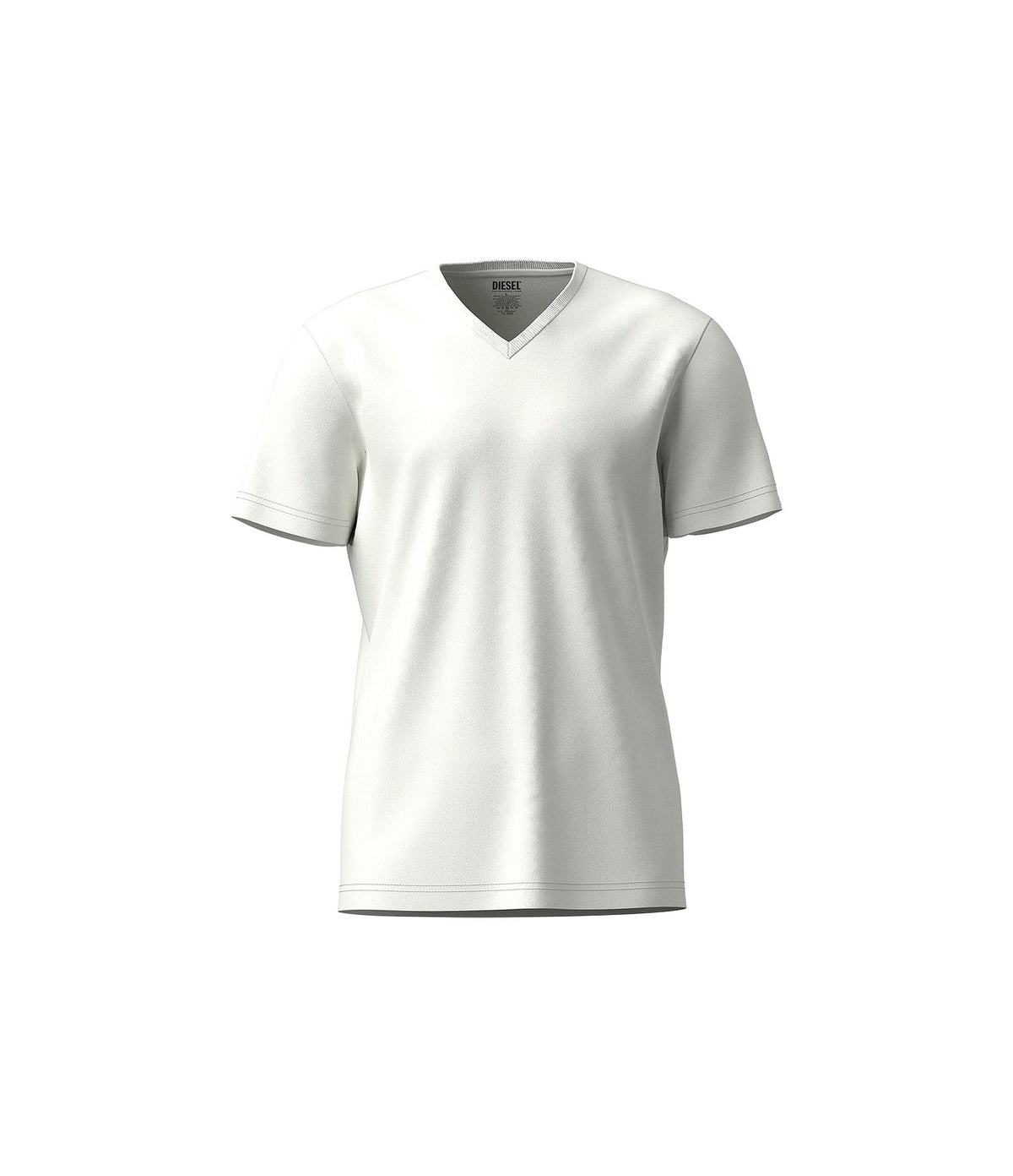 Three white Diesel Michael Core men's T-shirts stacked neatly, showcasing casual, comfortable style.