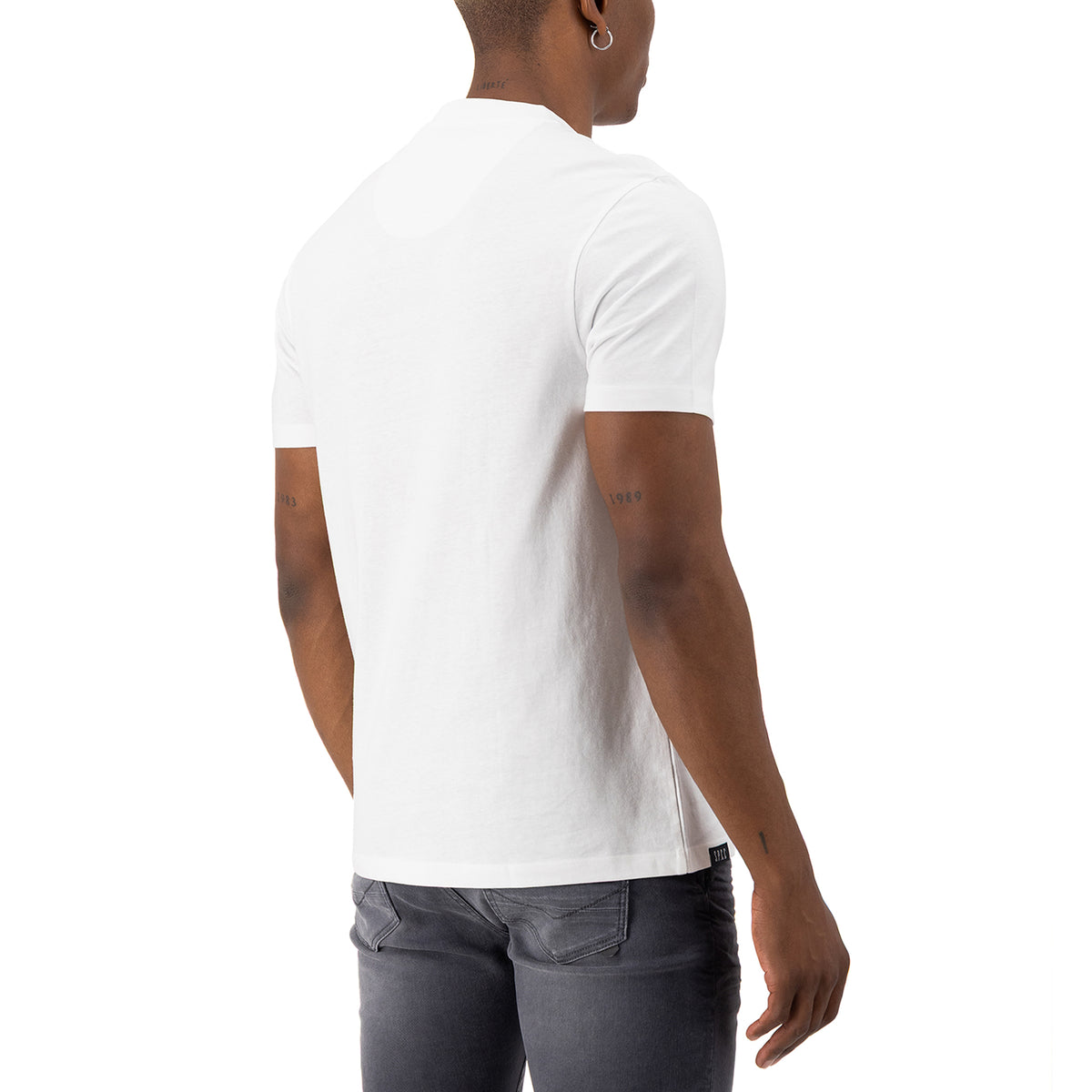 White SPCC Aven men's T-shirt with a classic crew neck and short sleeves, displayed on a plain background.