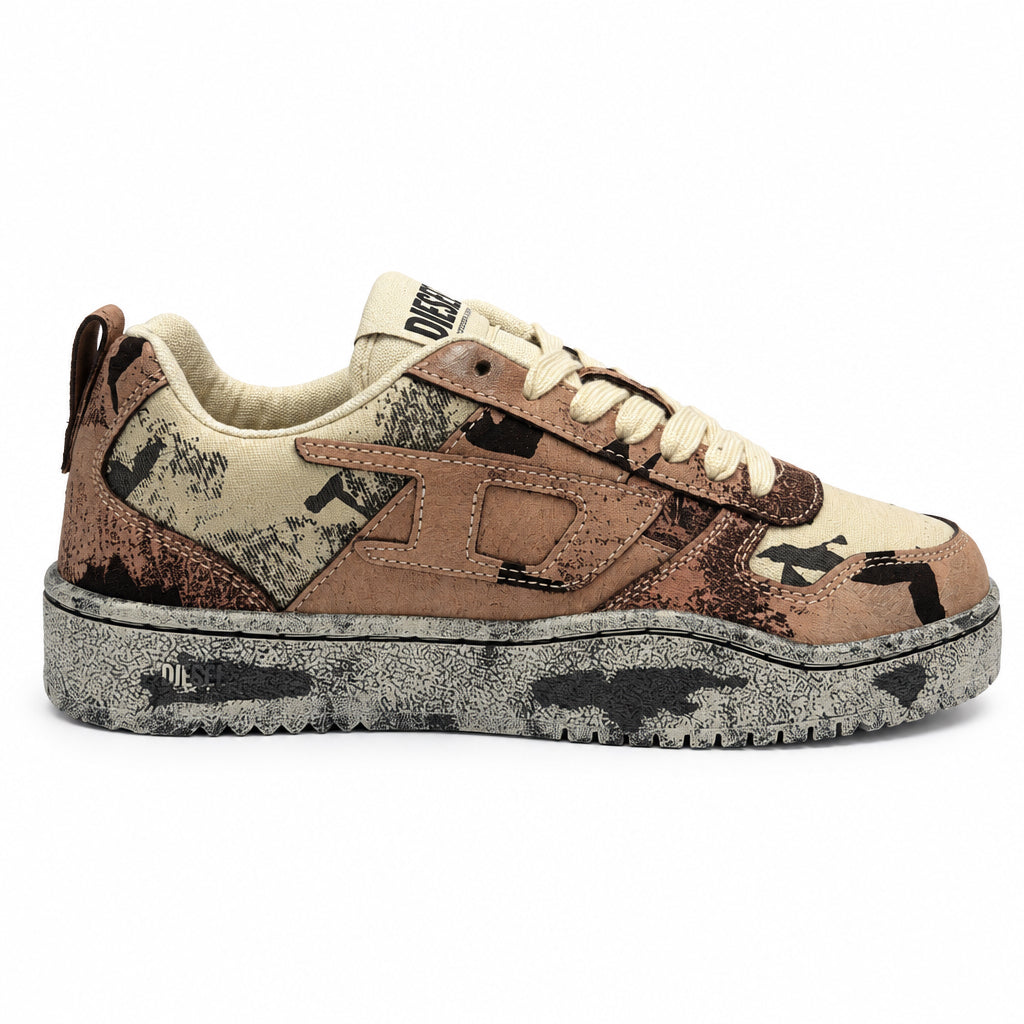 Diesel S-Ukiyo V2 men's sneakers in parchment and licorice color, featuring stylish design and comfortable low-profile fit.