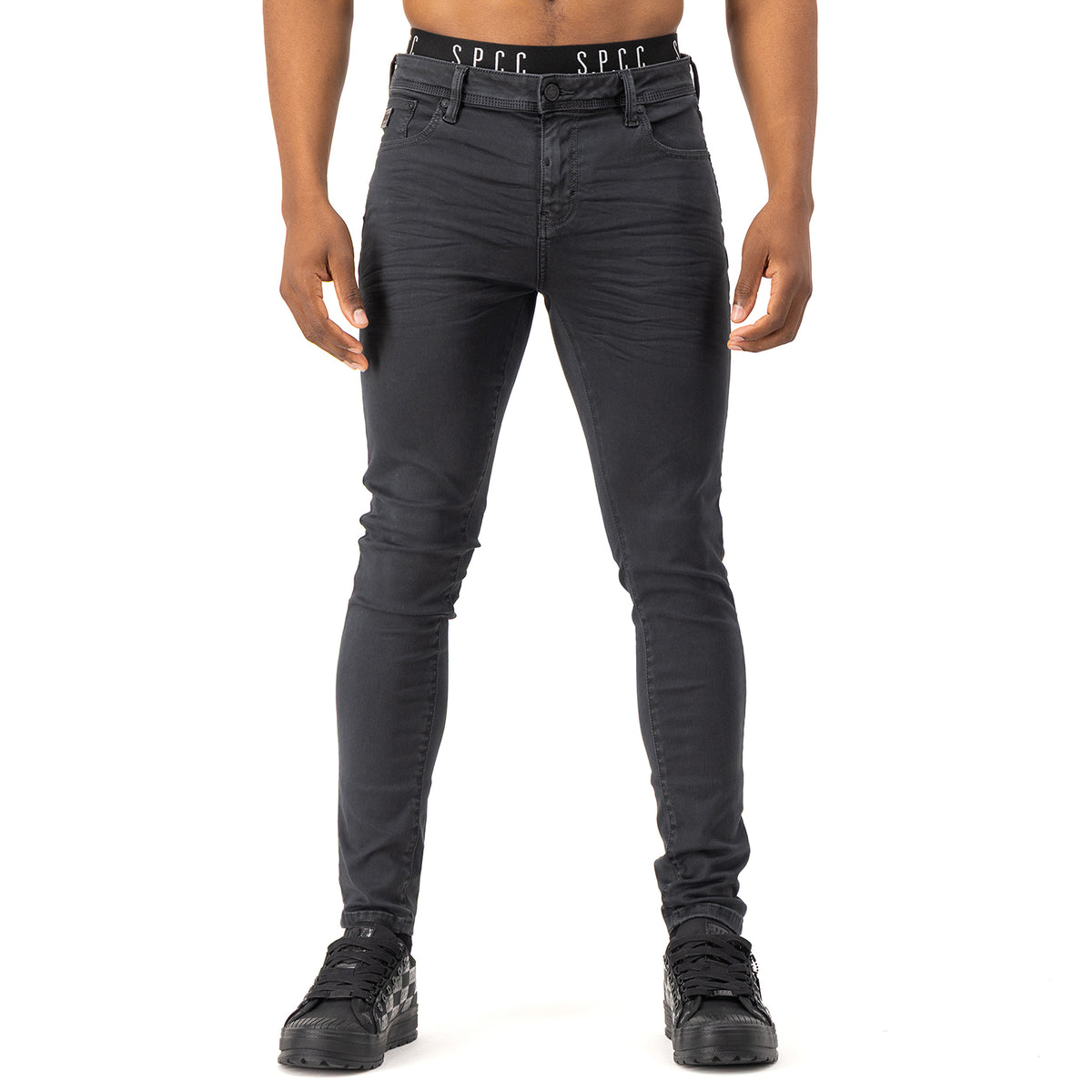 Mens SPCC Rodan Redrafted Jeans in charcoal with a classic fit and details visible on the denim fabric.