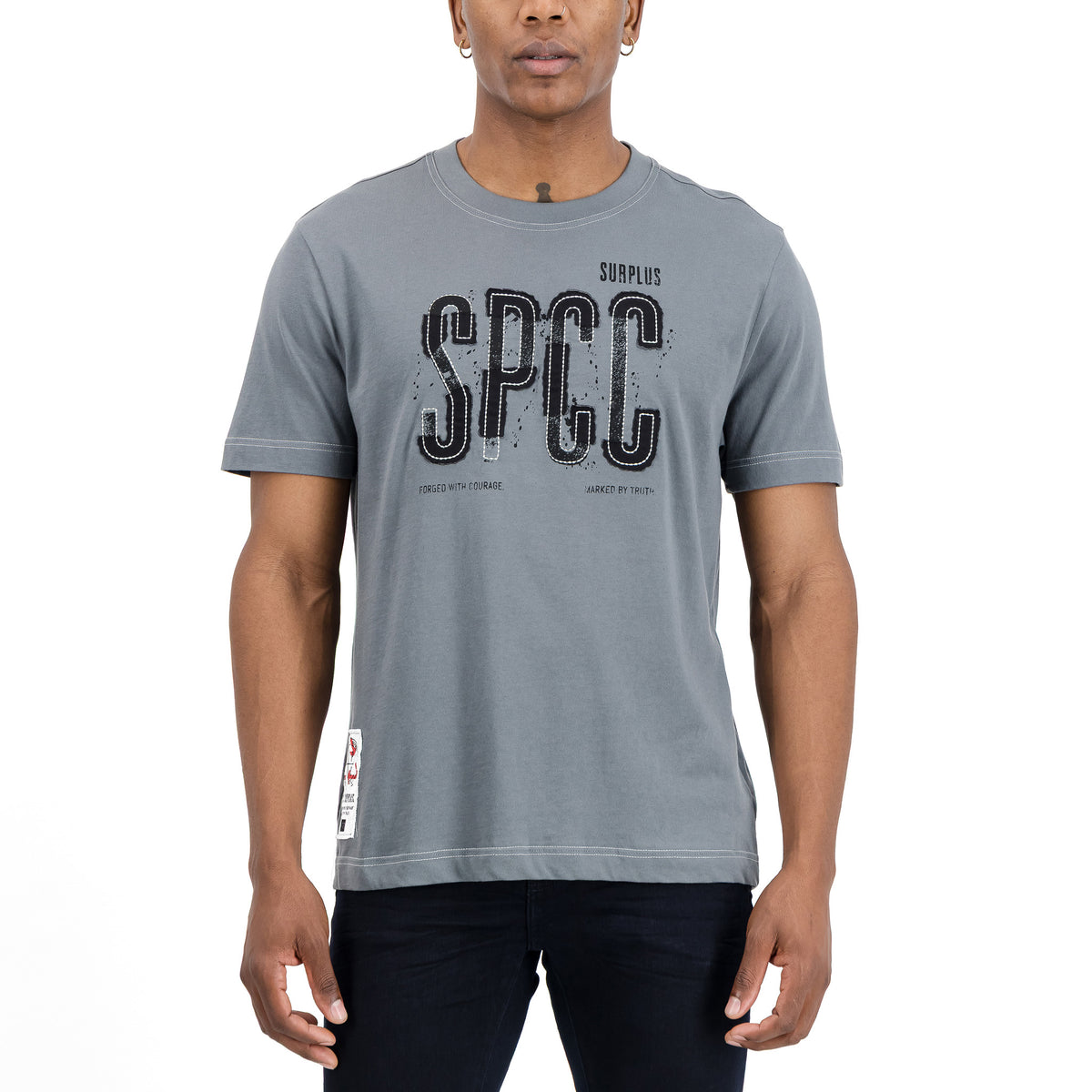Mens blue grey SPCC Kairo T-shirt with crew neck and short sleeves, showcasing a casual fit and soft fabric.