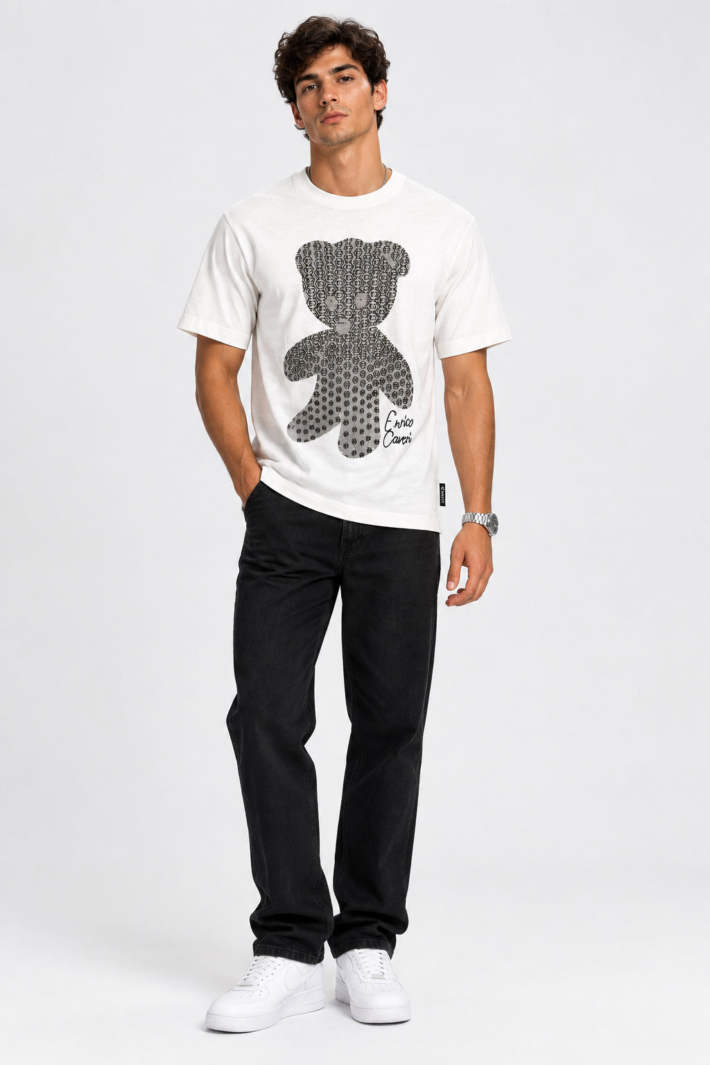 White Enrico Coveri Bling T-Shirt for men, featuring a stylish design and subtle sparkling details.