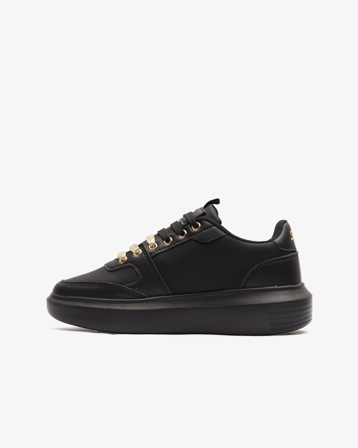 Soviet Sylvie Black Mono/Gold women's sneakers with black finish and gold accents