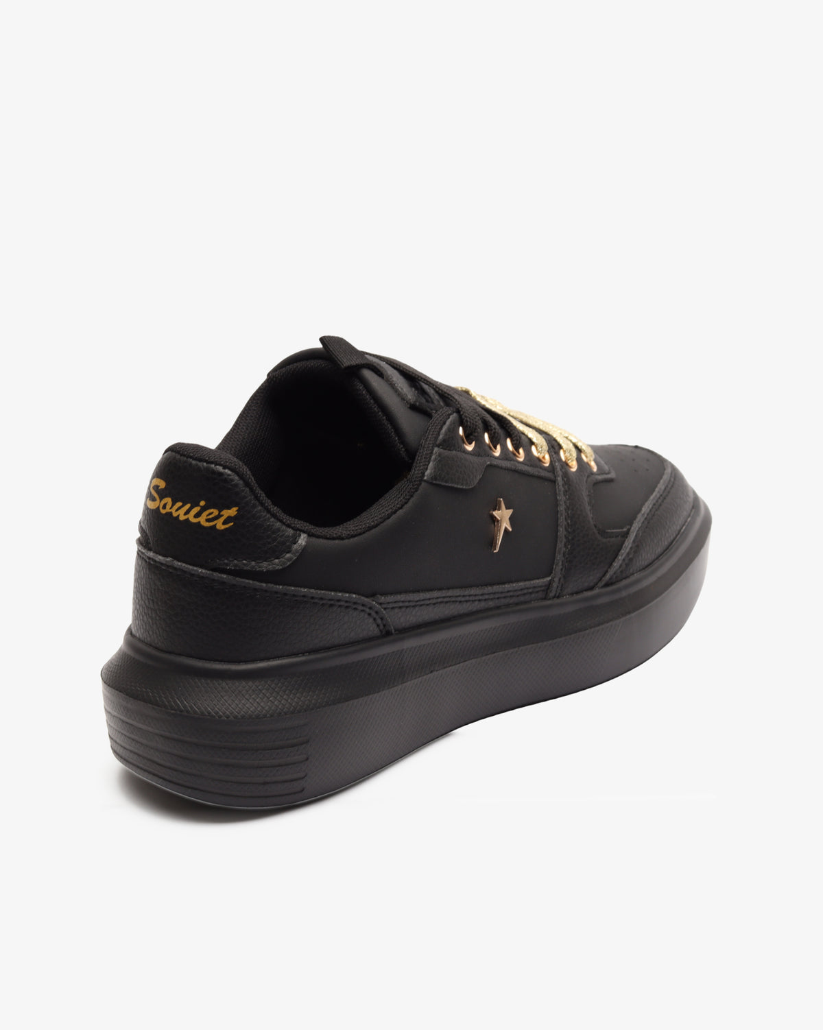 Soviet Sylvie Black Mono/Gold women's sneakers with black design and gold accents