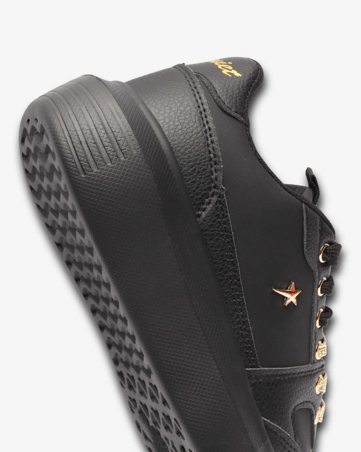 SOVIET Sylvie black mono and gold women's sneakers side view